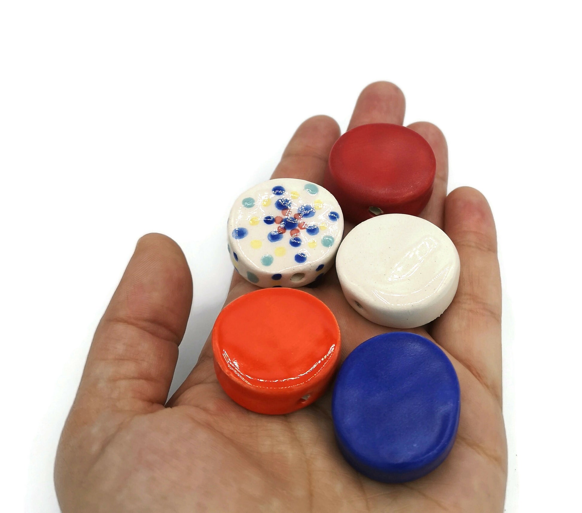 Clay Beads For Jewelry Making, Coin Beads For Crafts, Handmade Ceramic Macrame Beads, Best Selers Round Beads Jumbo, Large Unusual Beads - Ceramica Ana Rafael