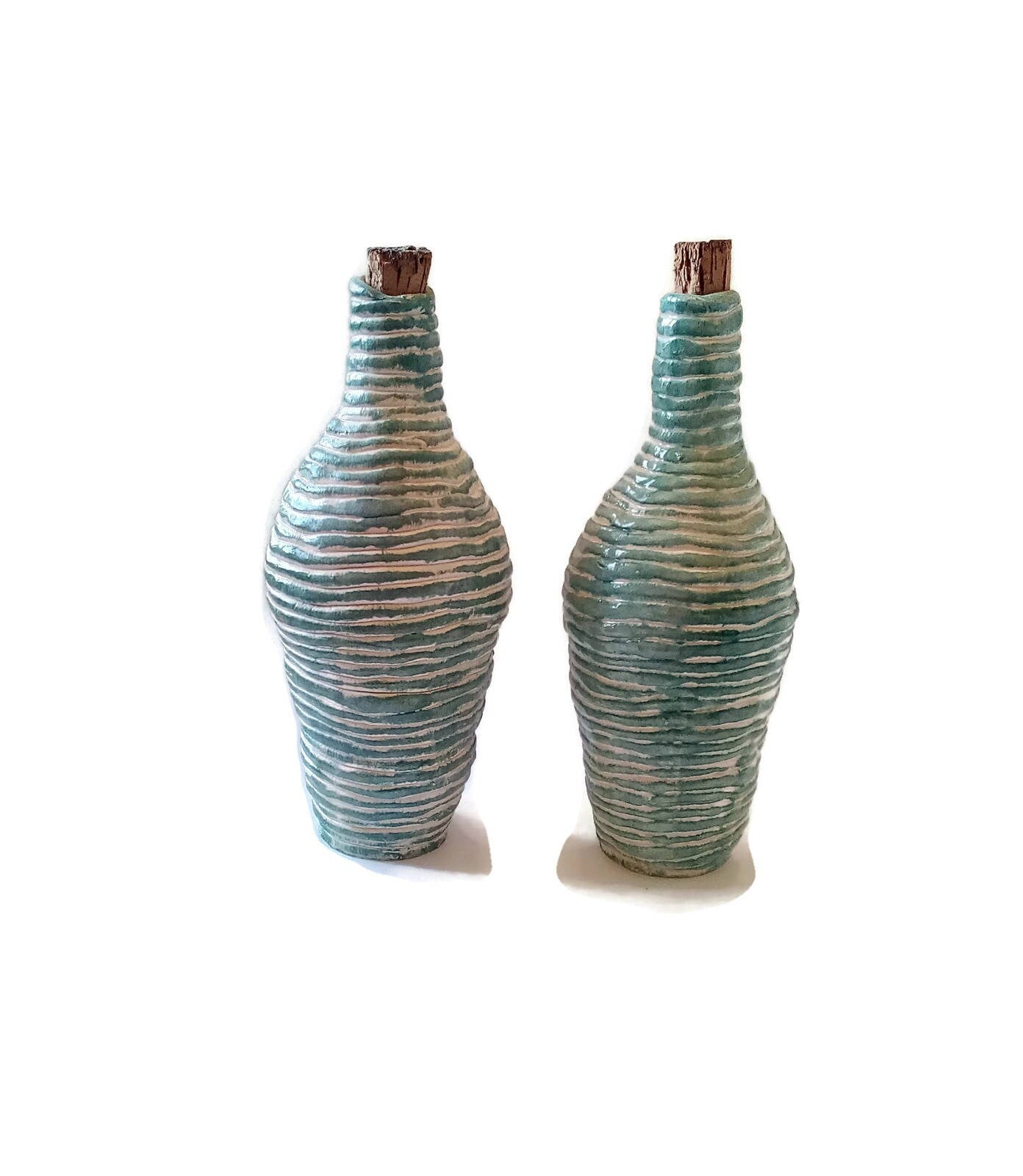 Handmade Ceramic Decorative Bottle With Cork Stopper, Housewarming Gift First Home, Green Irregular Shaped Vase Textured - Ceramica Ana Rafael