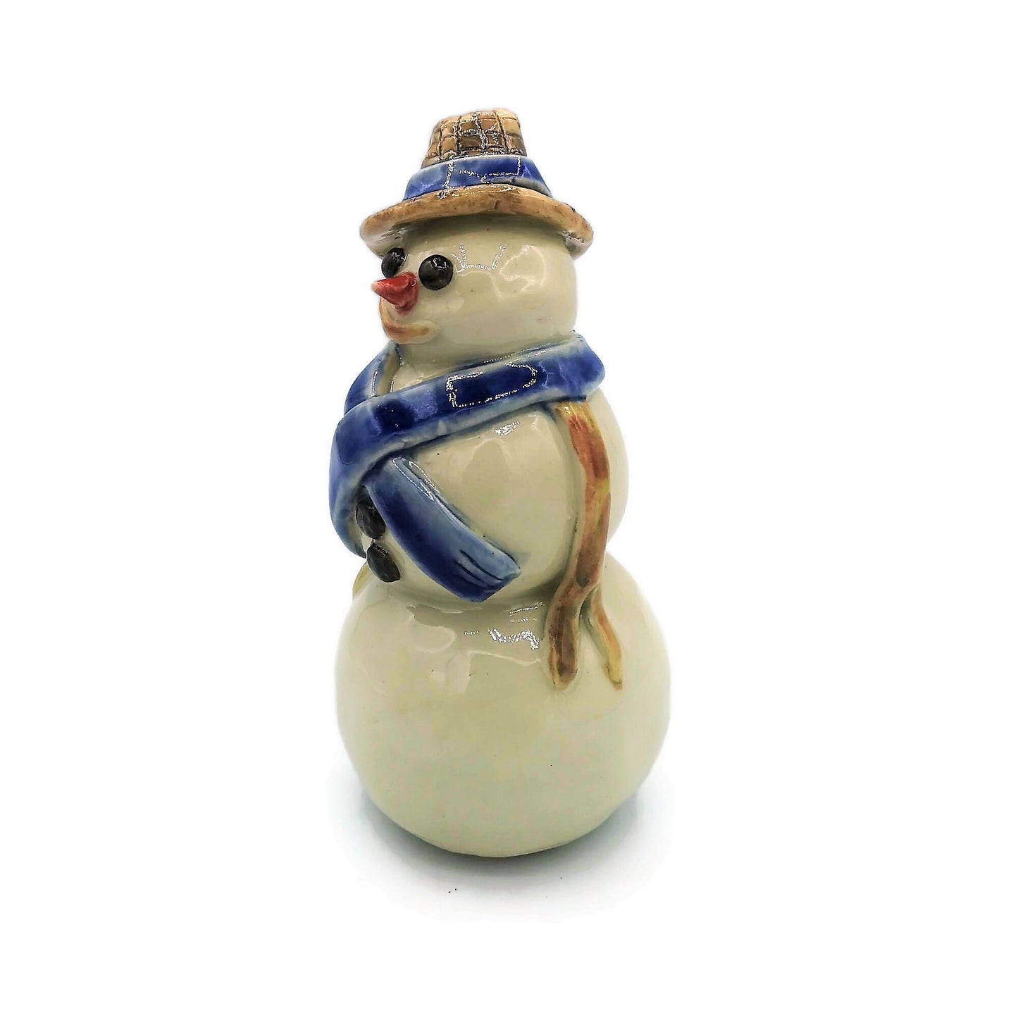 Handmade Ceramic Snowman Christmas Figurines, Housewarming Gift First Home, Cute Snowman Shelf Sitter, Hand Painted Statues & Sculptures - Ceramica Ana Rafael