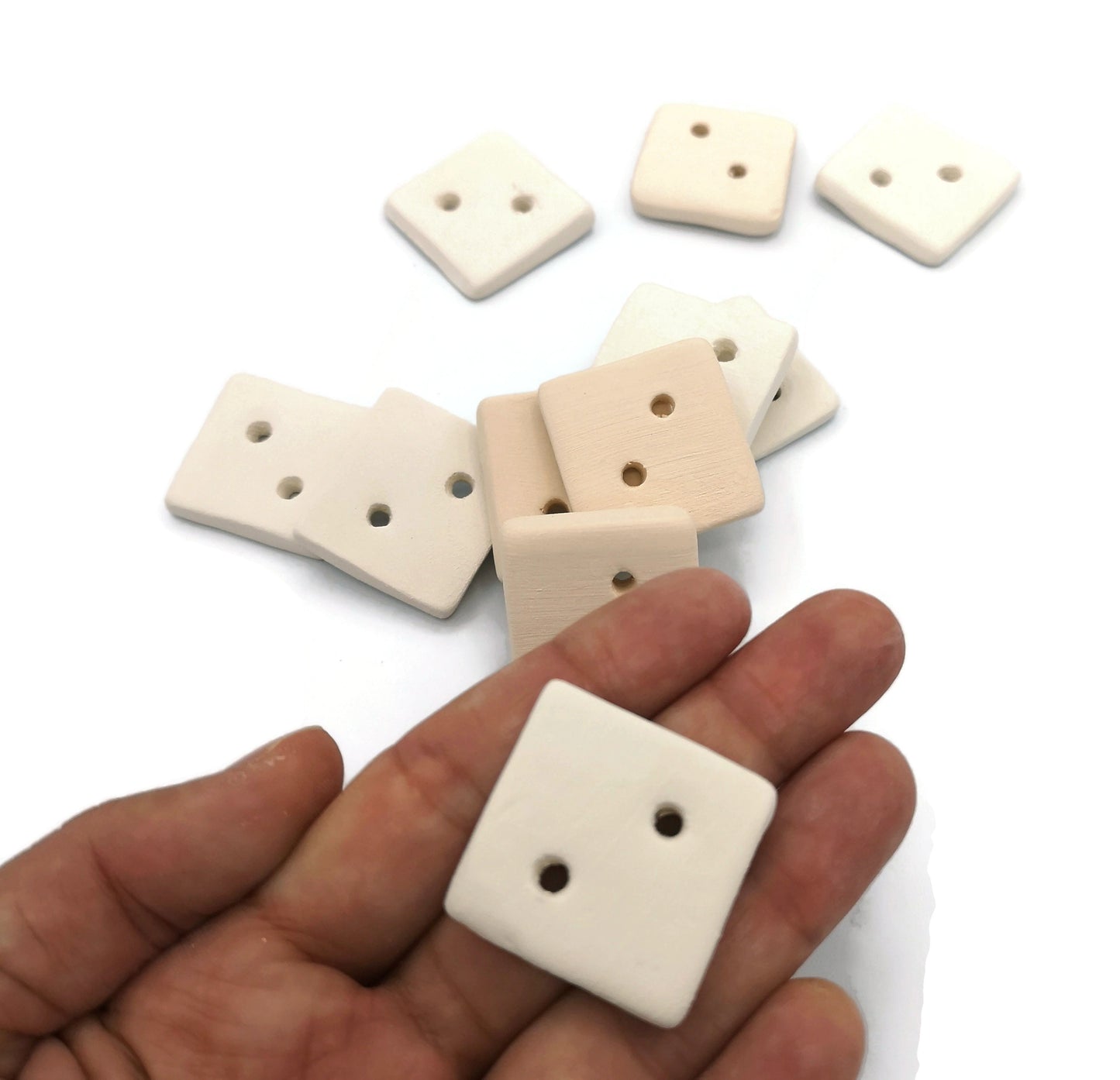 Blank Handmade Ceramic Bisque Sewing Buttons Ready To Paint, Square Unpainted Flat Button For Knitting, Novelty Customizable Buttons - Ceramica Ana Rafael