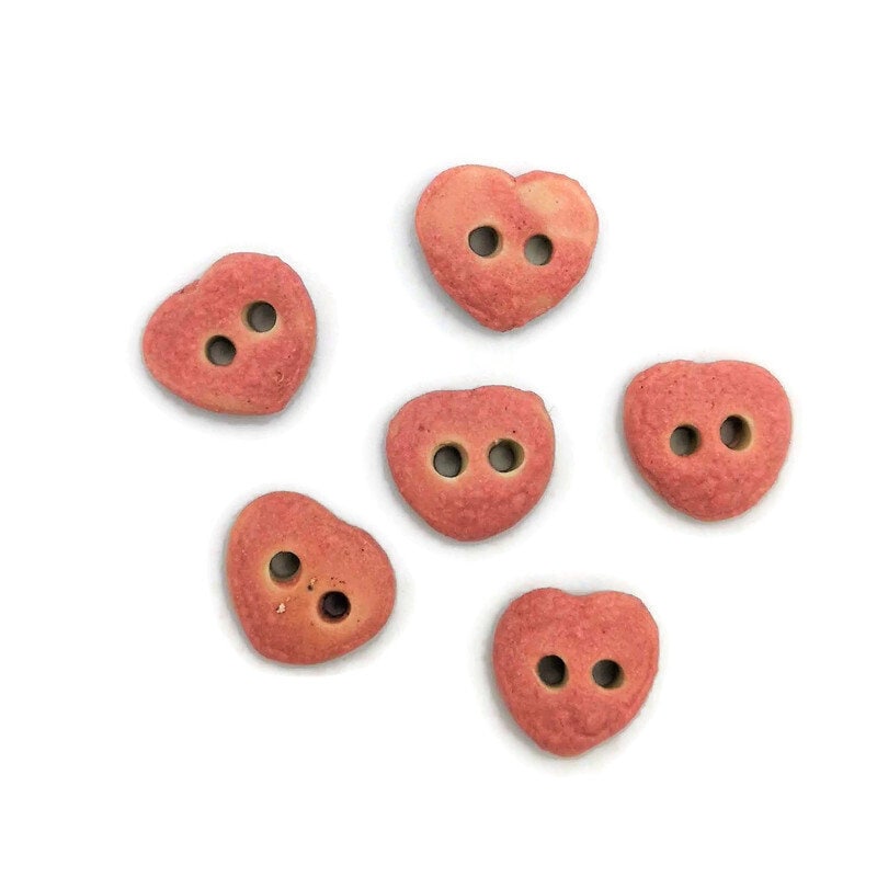 6Pc Handmade Ceramic Pink Heart Sewing Buttons Great for Mother's Day or Valentine's Day Crafts - Ceramica Ana Rafael