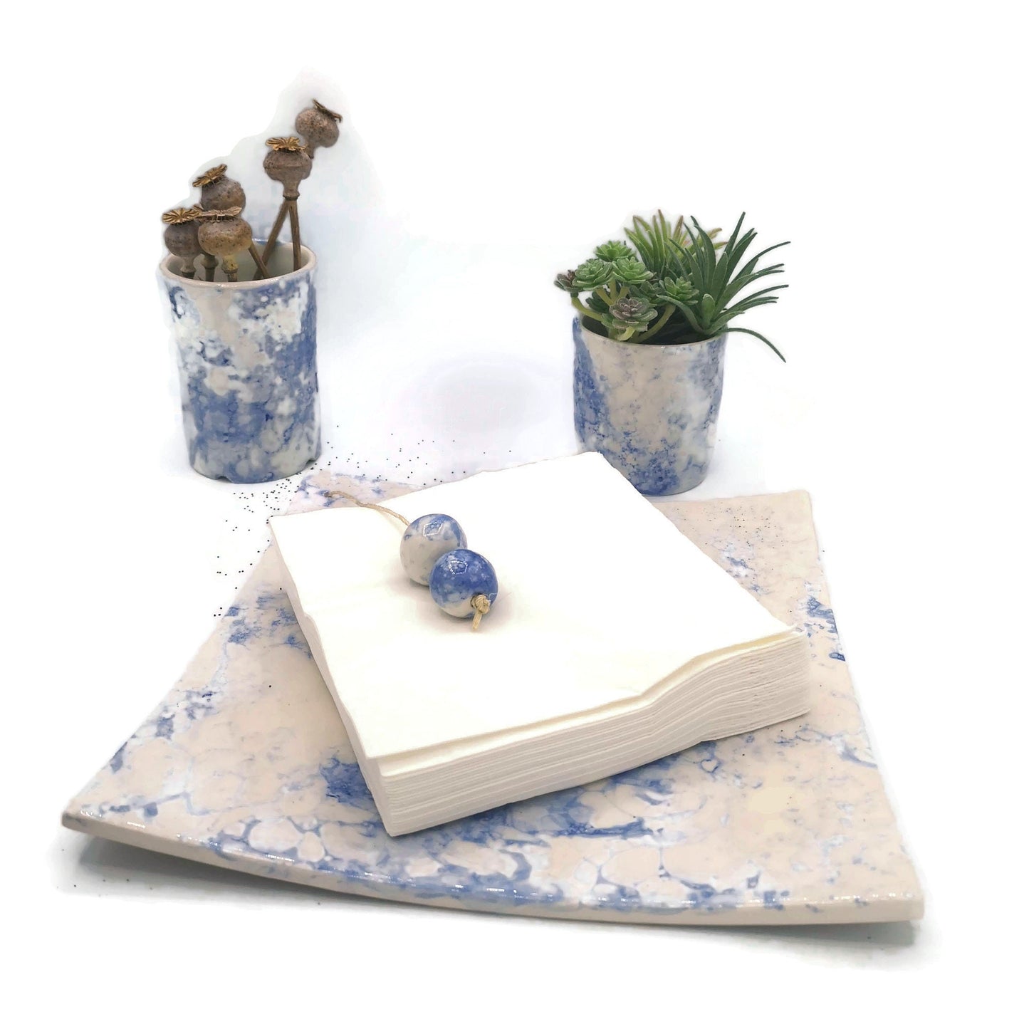 Dining Table Napkin Holder, Outdoor Dining Table Decor, Handmade Ceramic Square Napkin Holder, - Ceramica Ana Rafael