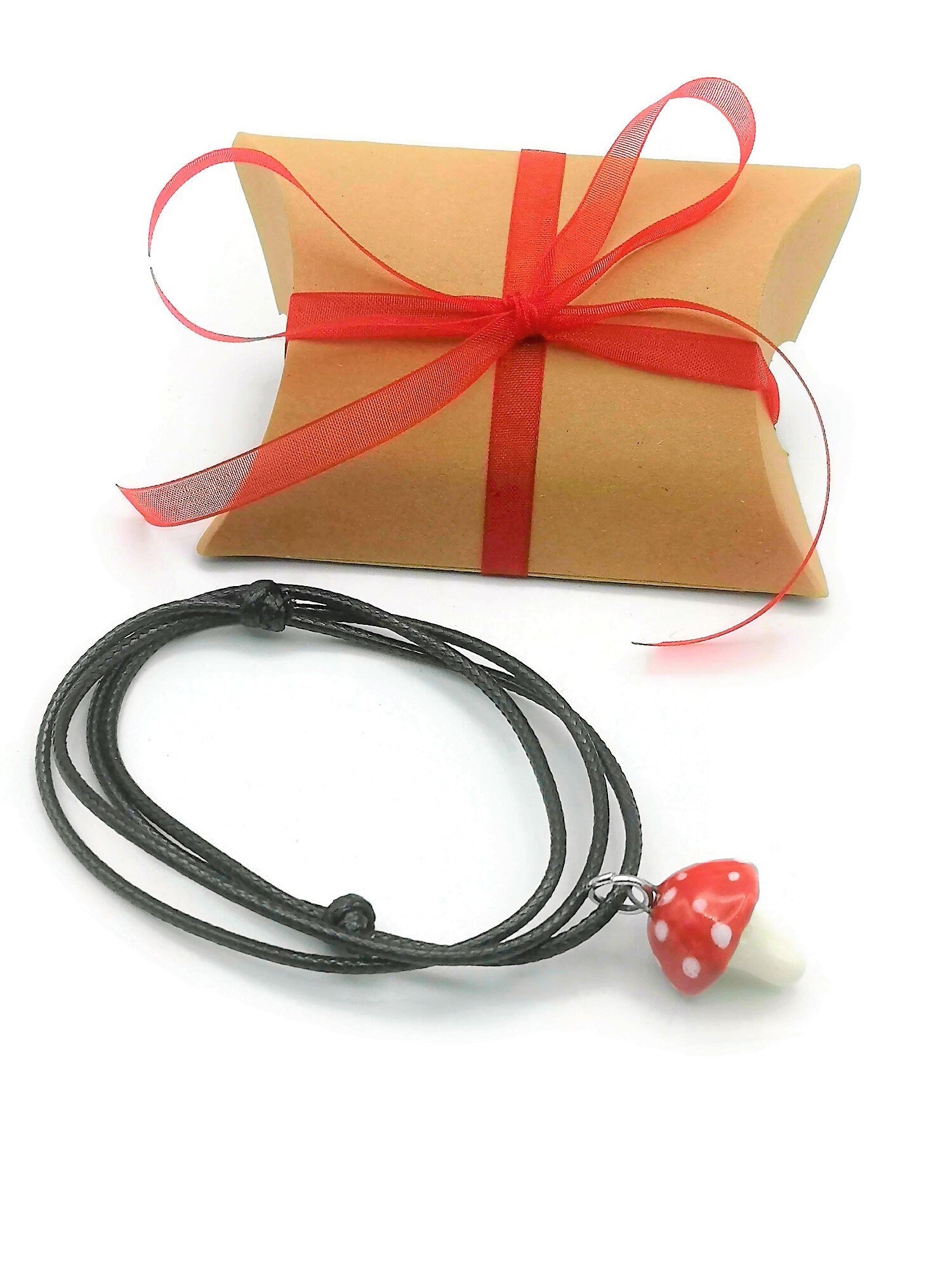 Handmade Ceramic Red Mushroom Necklace Pendant For Women, Dainty Cottagecore Necklace For Her Artisan Jewelry Birthday Gift Idea W/ Gift Box - Ceramica Ana Rafael