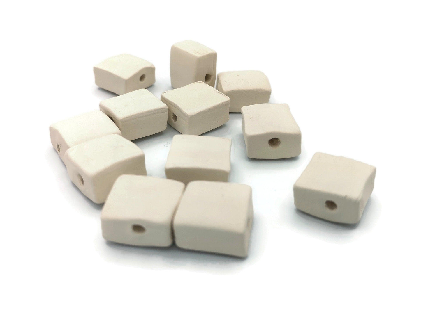 12Pc SquareHandmade Ceramic Bisque Beads For Jewelry Making, Craft Kits For Adults, Unpainted Macrame Beads Ready To Paint - Ceramica Ana Rafael