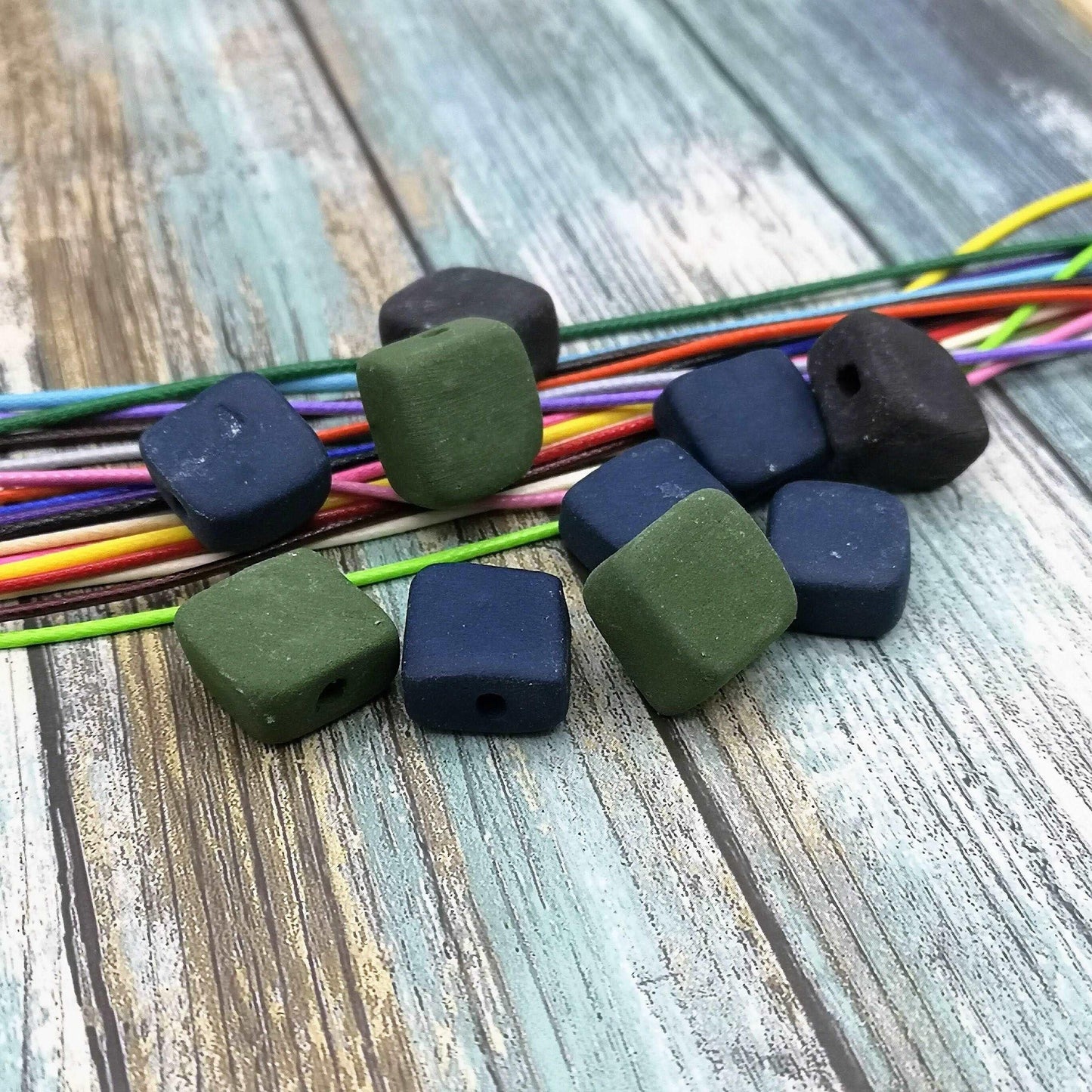 10Pc 15mm Ceramic Beads For jewelry Making 2mm Hole, Matte Square Clay Beads, Unique Assorted Beads Set Square Shape, Large Handmade Beads - Ceramica Ana Rafael