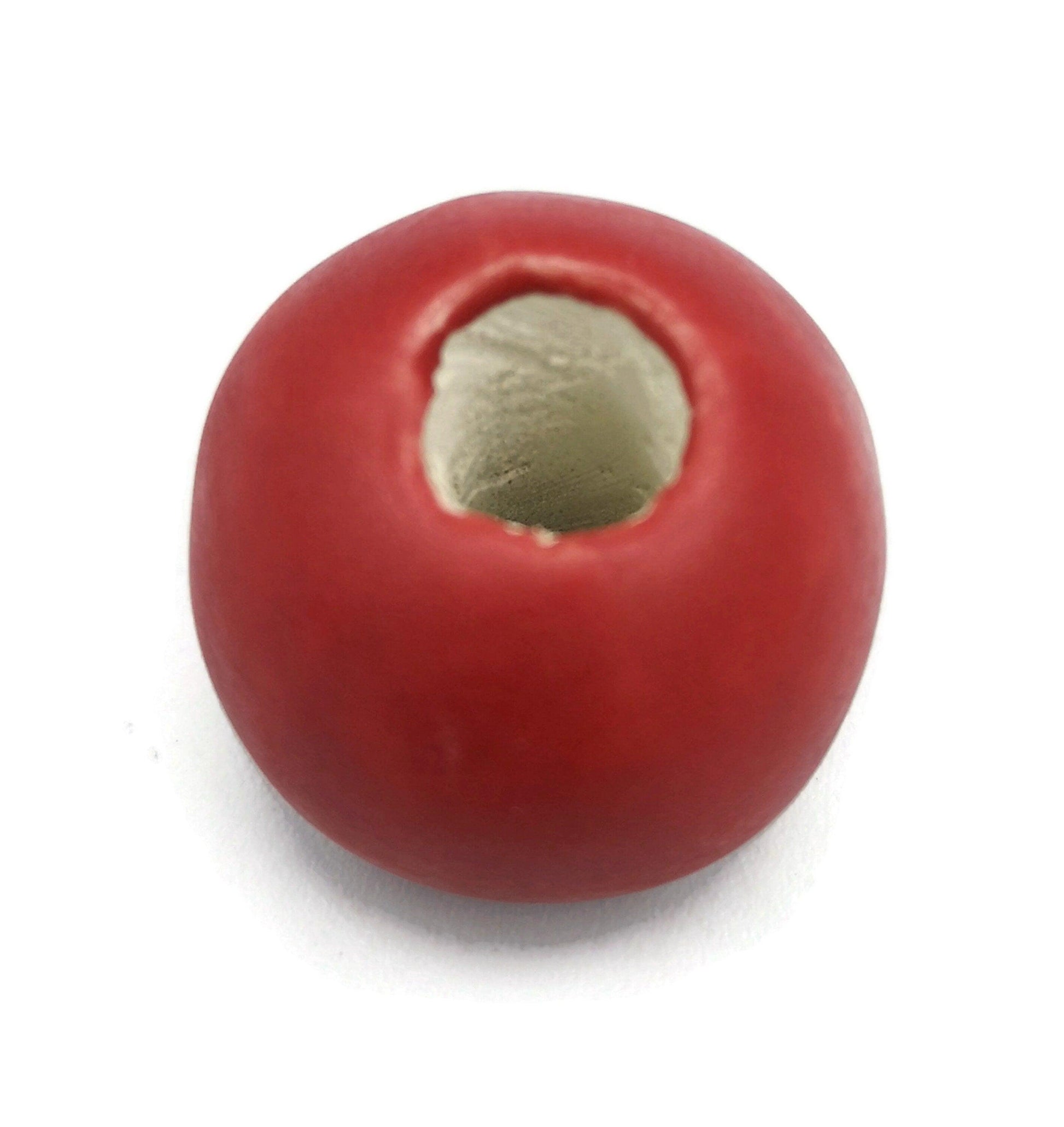 1Pc 20/25/30mm Matte Red Extra Large Handmade Ceramic Beads For Jewelry Making, Macrame Beads Large Hole 7mm, Jumbo Bubblegum Beads - Ceramica Ana Rafael