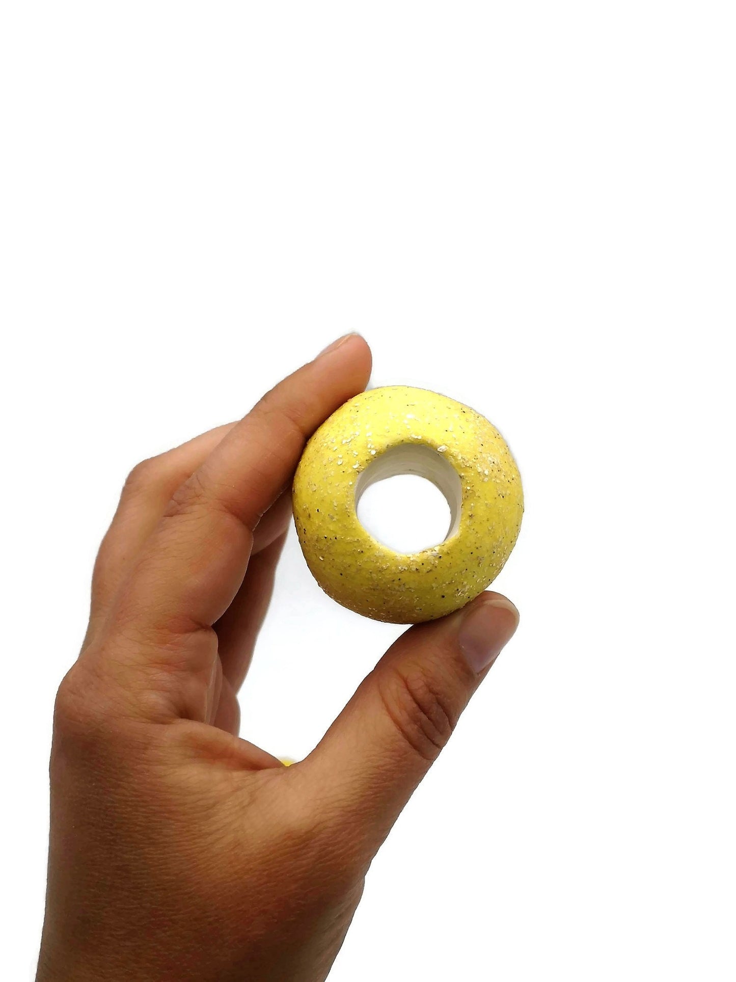 Set of 1 Extra Large Ceramic Bead And 1 Sparkly Yellow Moon Pendant, Giant Macrame Beads, Round Ball And Moon Ornaments, Focal Point Beads - Ceramica Ana Rafael