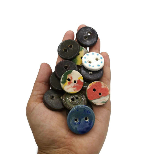 14Pc 25mm/1in Large Sewing Buttons Lot, Assorted 25mm Flatback Sew Fasteners, Handmade Ceramics Coat Button For Crafts