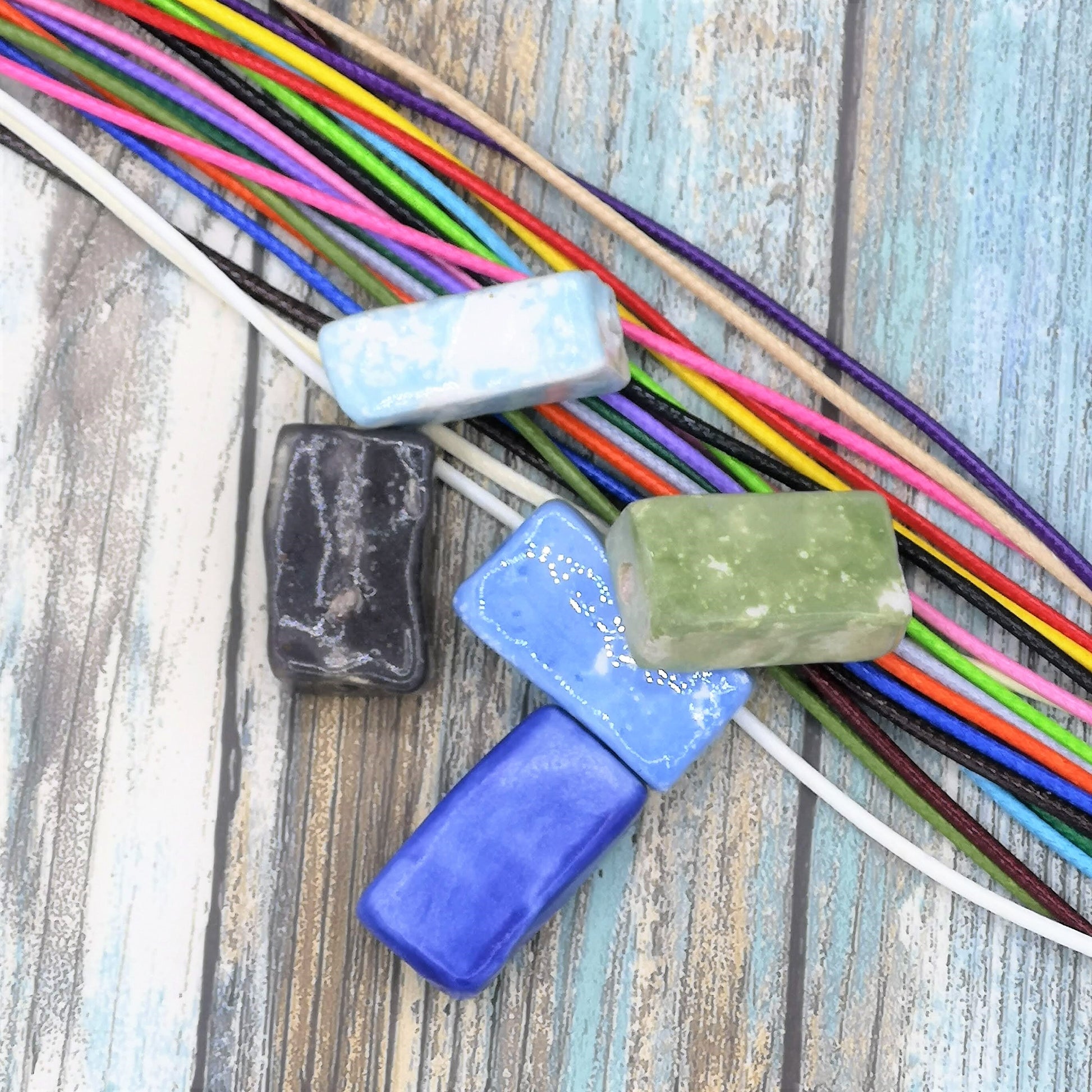 5Pc Extra Large Rectangular Tile Beads, Unique Rectangle Handmade Ceramic Bead For Jewelry Making, Decorative Assorted Clay Beads - Ceramica Ana Rafael