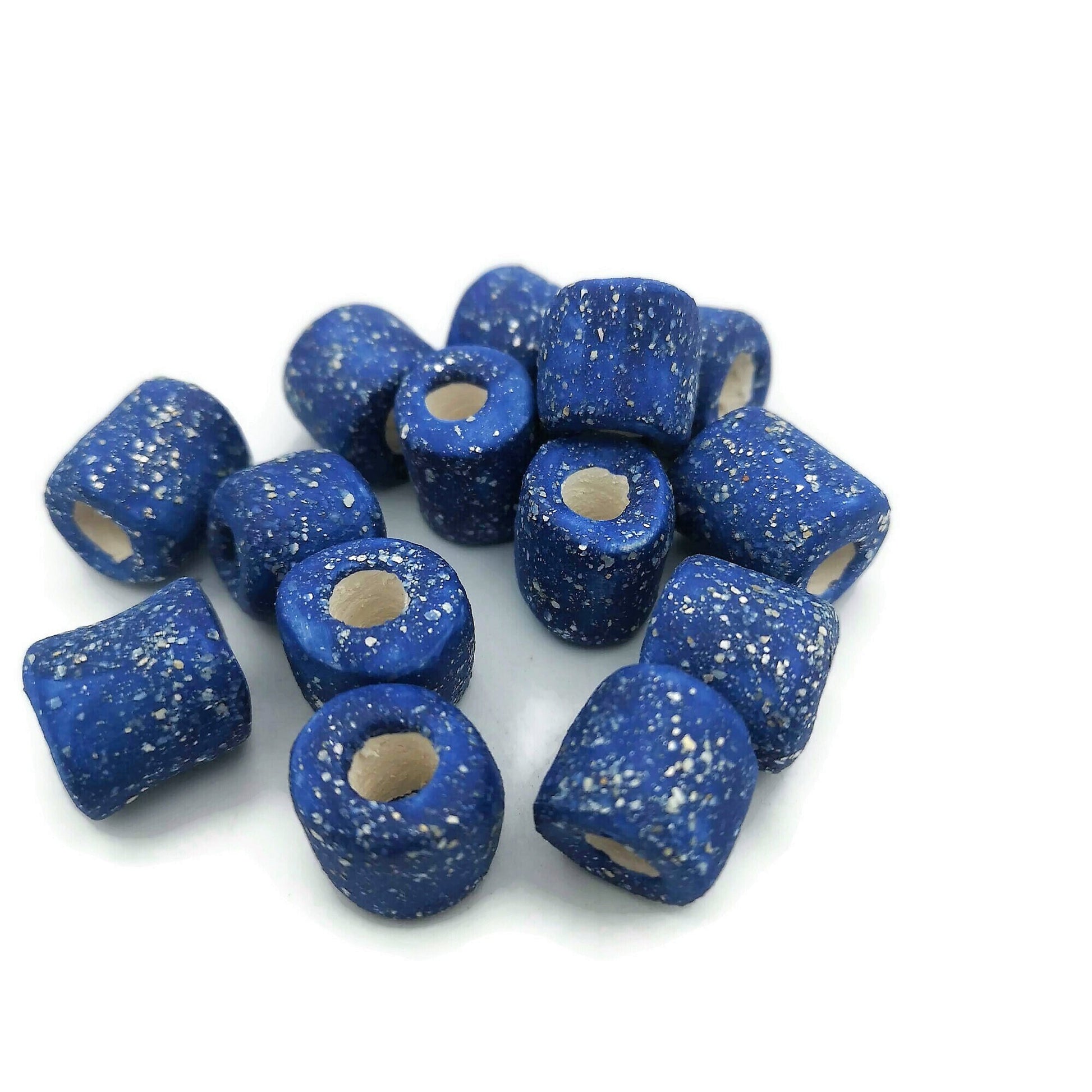 Handmade Ceramic Beads Jewelry Making, 7 Pcs Clay Beads Large Hole, Unique Donut Bead Unusual, Porcelain Dreadlock Beads - Ceramica Ana Rafael