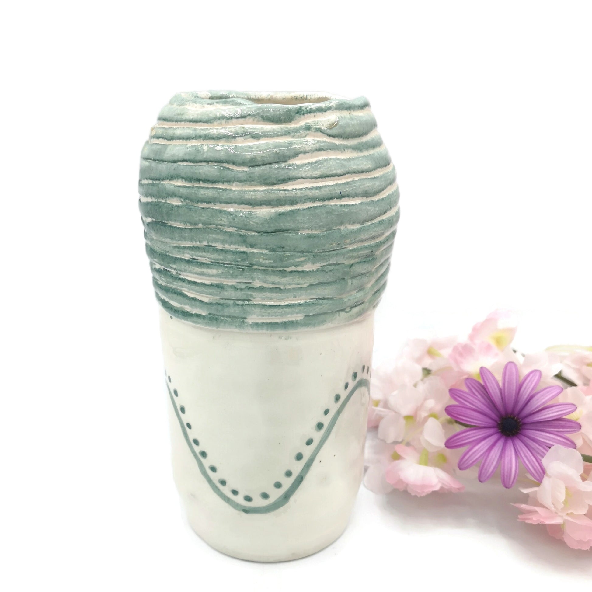 Handmade Ceramic Vase Hand Painted Sage Green Pottery For Home Decor, Portuguese Tall Vase With Texture To Put Fresh Flowers - Ceramica Ana Rafael
