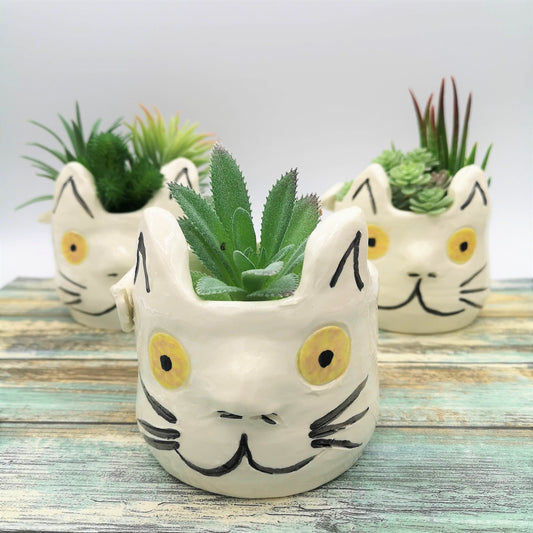 CAT PLANTER POT, Cat Succulent Planter, Cute Animal Cactus Planter, Unique Cat Lover Gift - Ceramica Ana Rafael