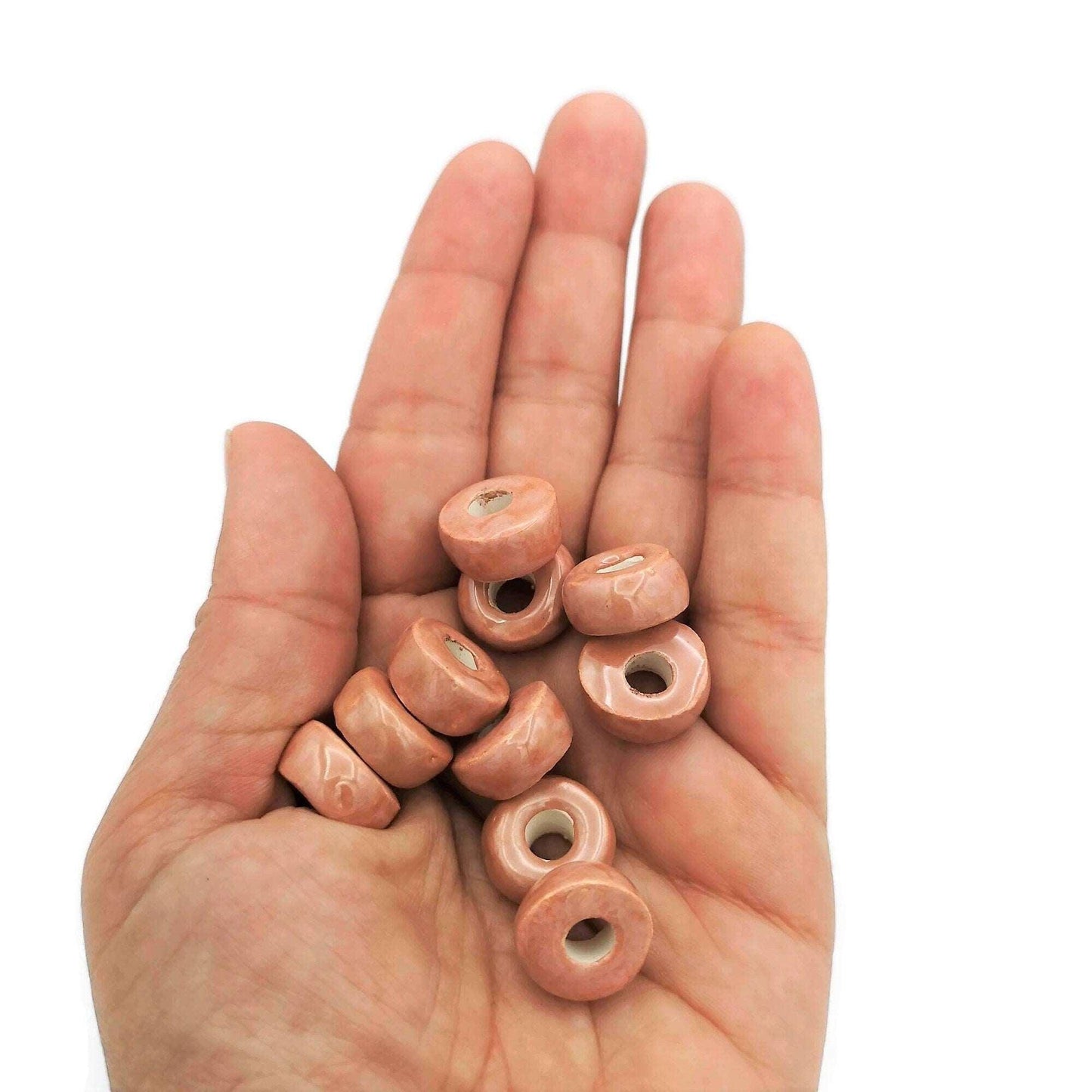 10Pc Ceramic Macrame Beads With Large Hole For Jewelry Making, Coral Pink Clay Tube Beads for Bracelets, Dreadlock Beads Braid Accessories - Ceramica Ana Rafael