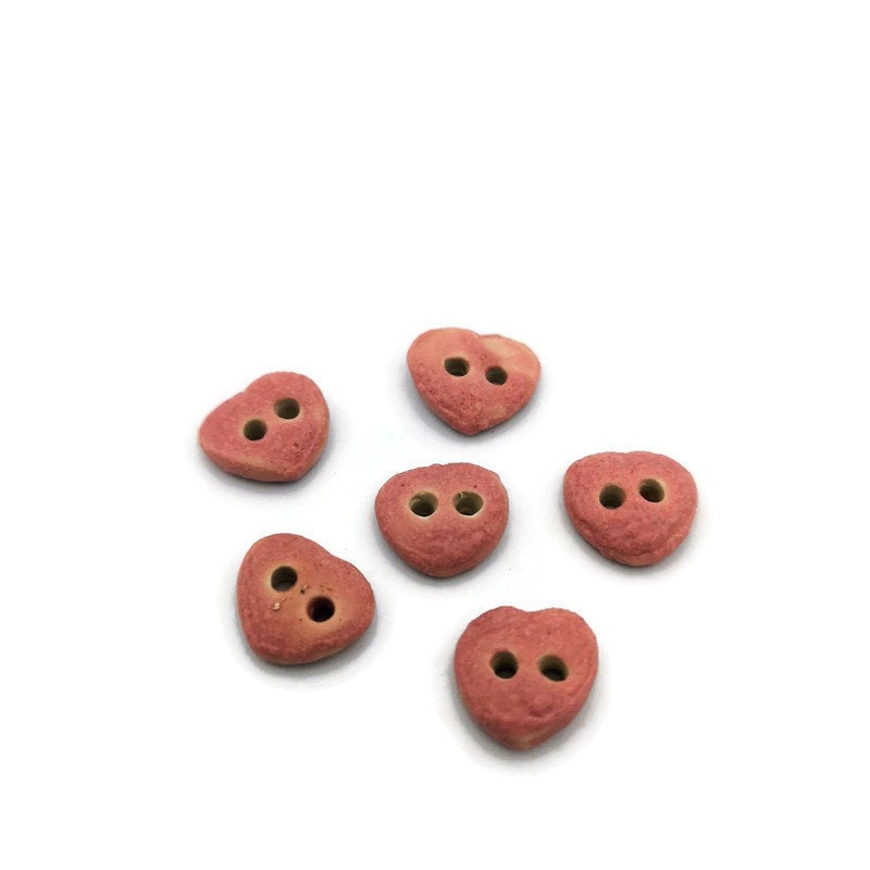 6Pc Handmade Ceramic Pink Heart Sewing Buttons Great for Mother's Day or Valentine's Day Crafts - Ceramica Ana Rafael