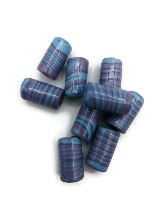 9 Pc Large Handmade Ceramic Tube Beads for Jewelry Making, Artisan Purple and Blue Macrame Beads 4mm Hole, Unique Beard Beads for Hair Braid - Ceramica Ana Rafael