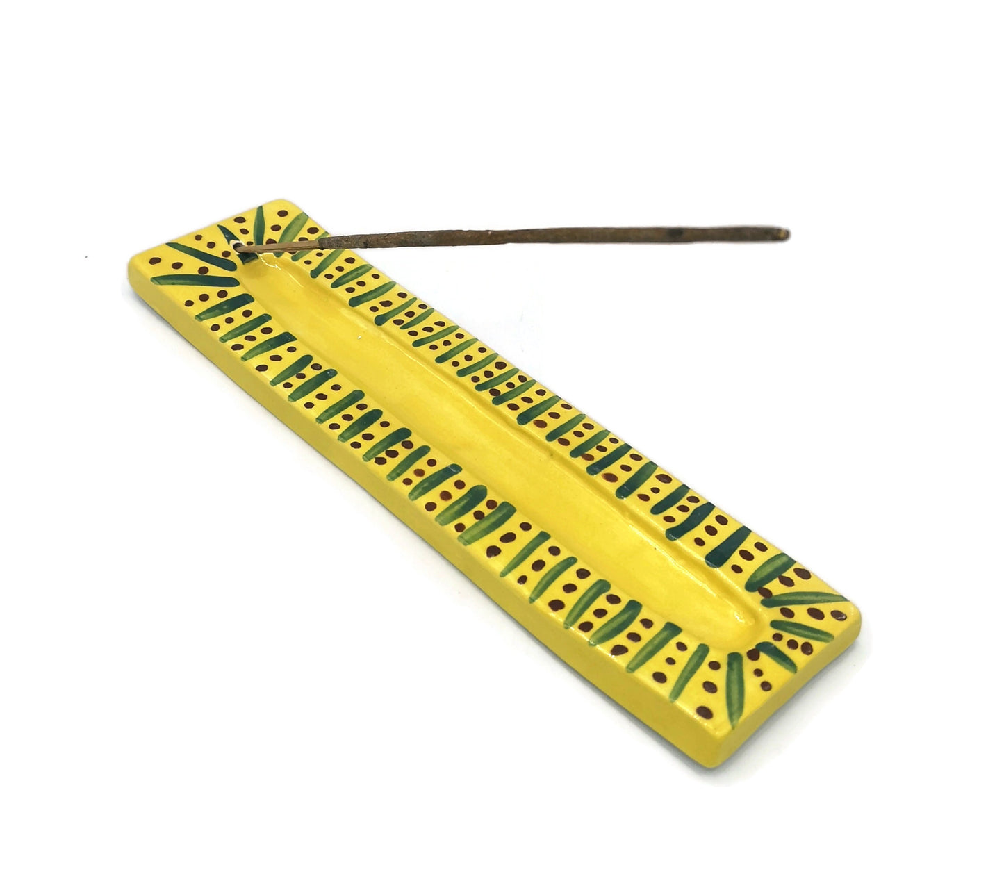 Handmade Ceramic Long Incense Holder, Hand Painted Yellow Pottery Incense Burner Gift For Women, Mom Birthday Gift - Ceramica Ana Rafael