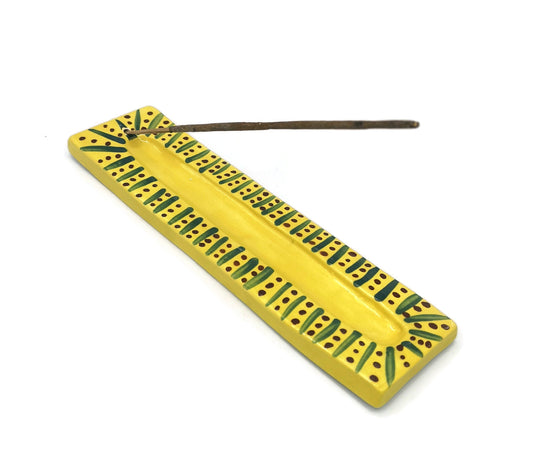 Handmade Ceramic Long Incense Holder, Hand Painted Yellow Pottery Incense Burner Gift For Women, Mom Birthday Gift - Ceramica Ana Rafael