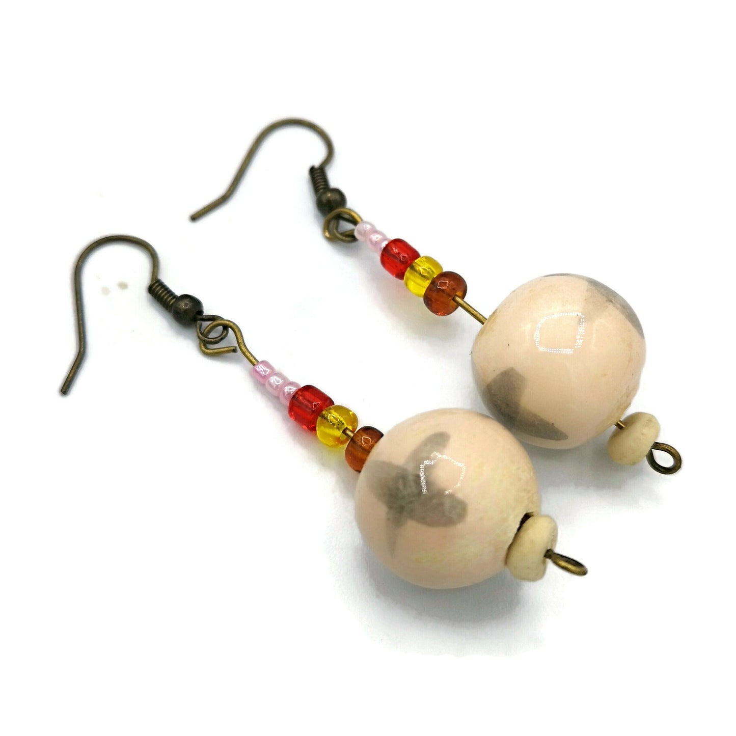 Ceramic Boho Earrings Dangle For Women, Unique Aesthetic Earrings, 9th Anniversary Gift For Her, Dainty Earrings, Mom Birthday Gift - Ceramica Ana Rafael