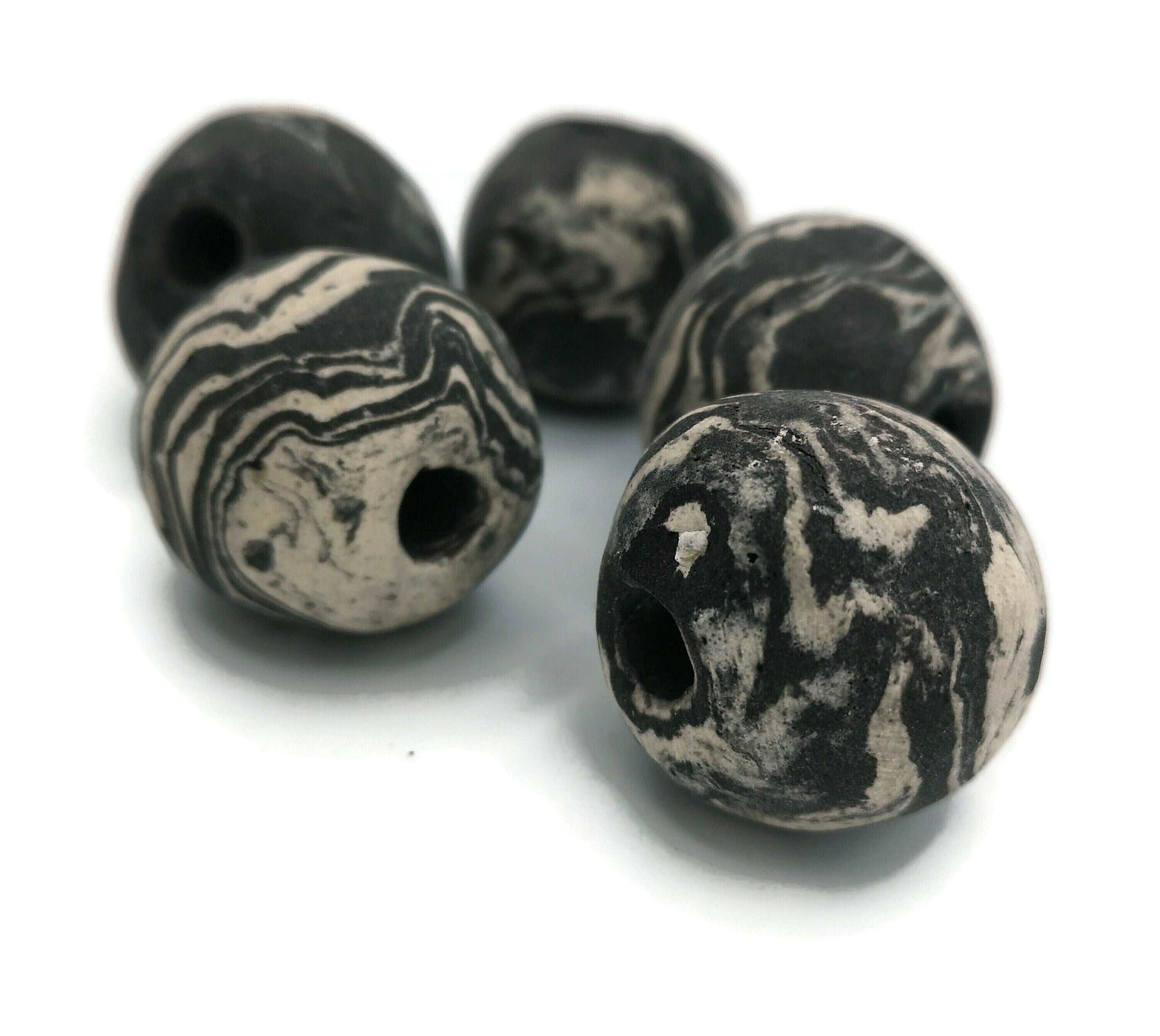 1Pc 30mm Handmade Ceramic Macrame Beads Large Hole, Extra Large Marbled Black And White Jewelry Making Supplies, Artisan Beads
