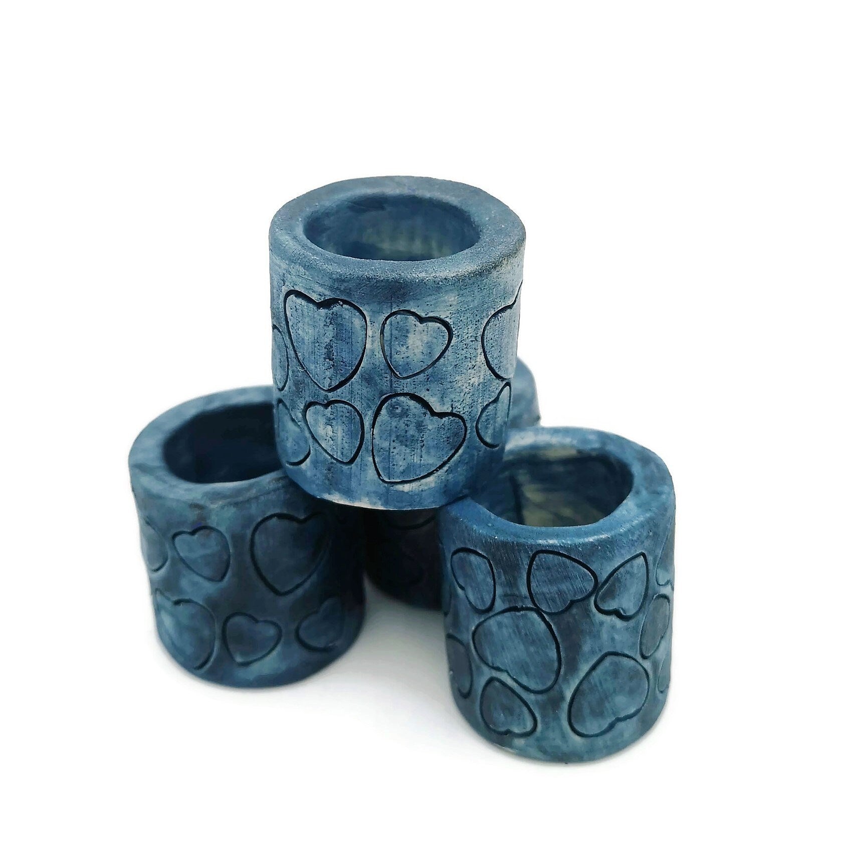 4Pc Large Hole Beads 35 mm (1.4 inches) Long. Ceramic Tube Beads For Macrame, Chunky Beads Heart Pattern For Plant Hanger and Home Decor - Ceramica Ana Rafael