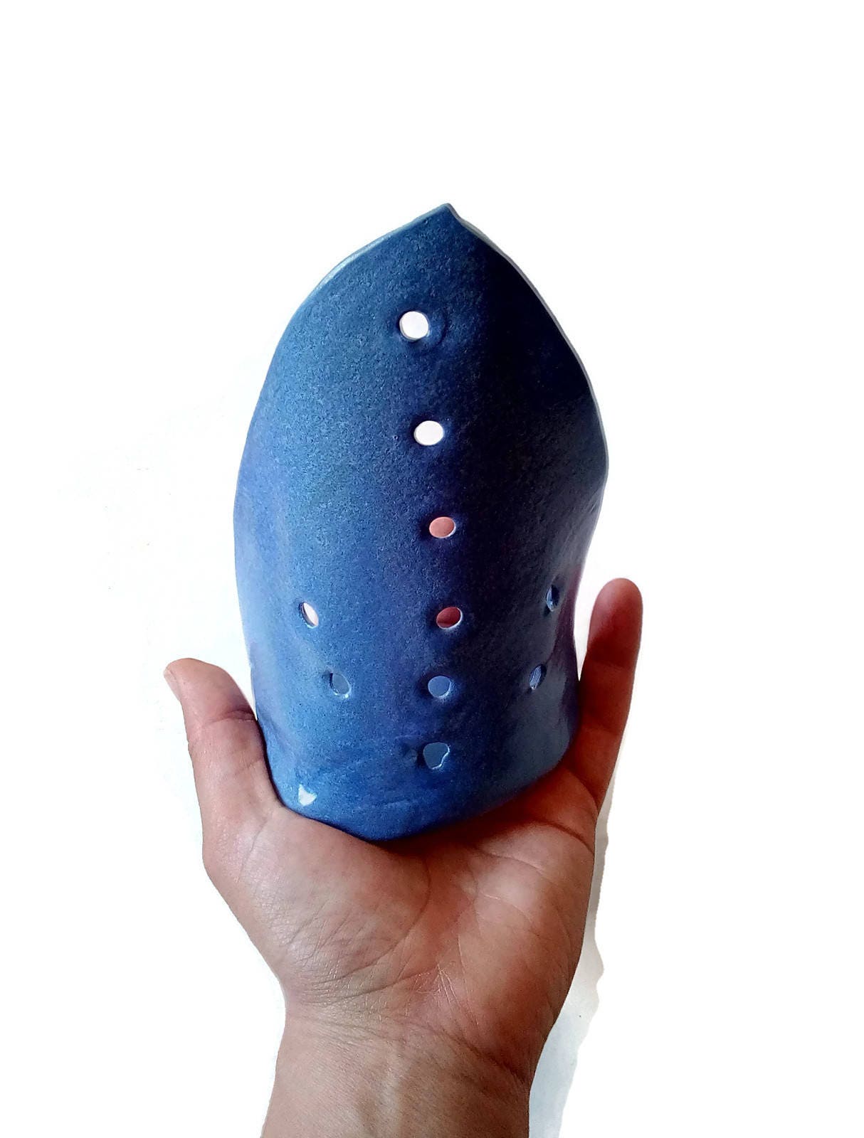 Blue Handmade Ceramic Votive Candle Holder, Candle Stand, Pottery Office Desk Accessories For Women, Best Friend Gift, Mom Birthday Gift - Ceramica Ana Rafael