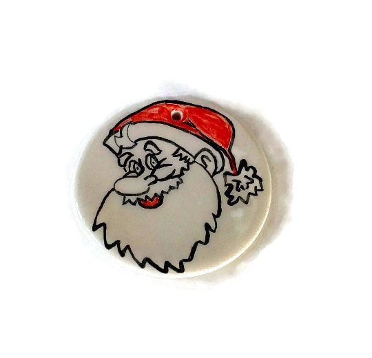 1Pc 65mm Handmade Ceramic Ornaments For Christmas Tree, Holly or Santa Claus Large Gift Tags Hand Painted, Minimalist Holiday Decor - Ceramica Ana Rafael