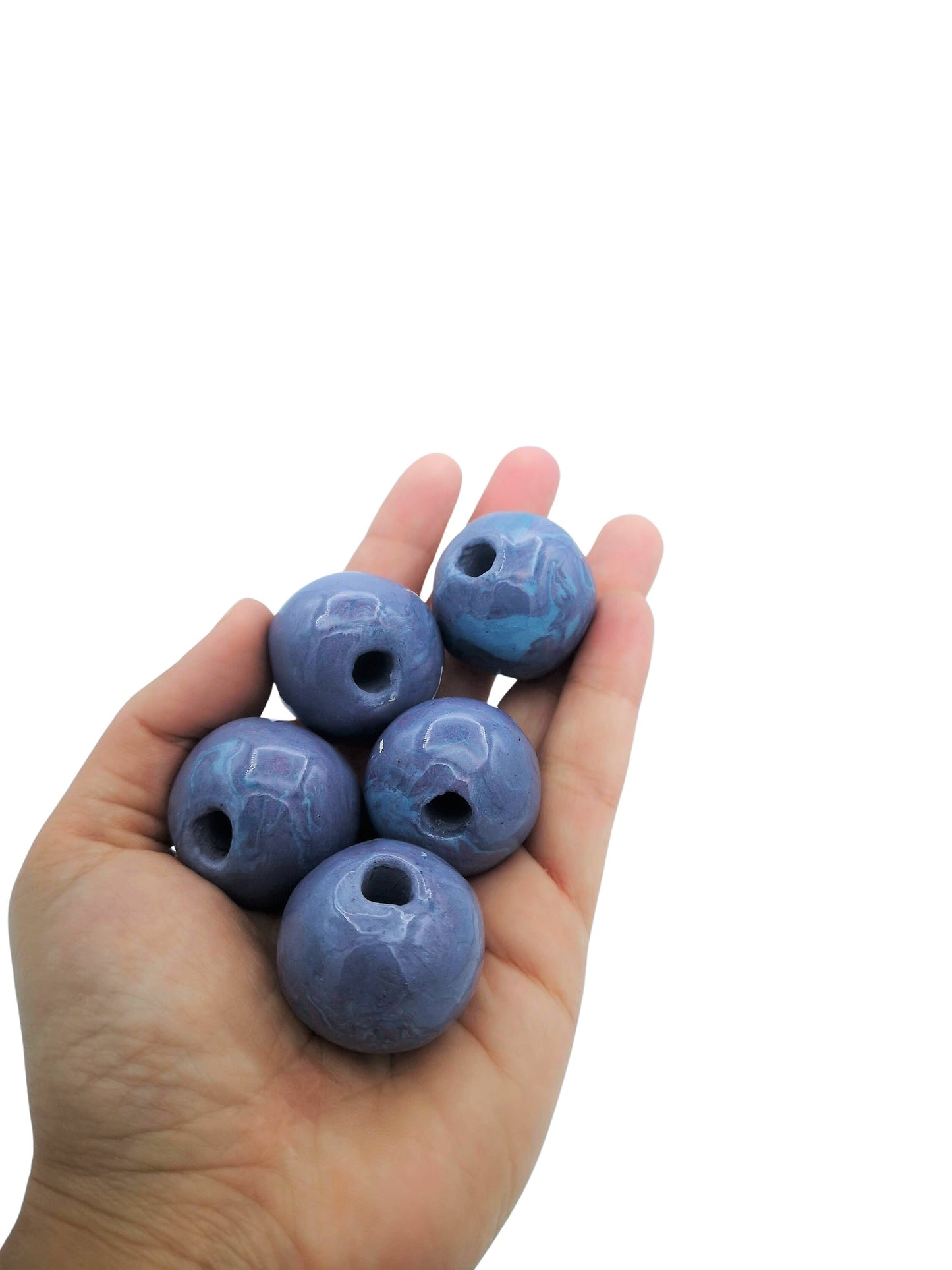1Pc 30mm Extra Large Bead For Macrame, Marbled Handmade Ceramic 7mm Large Hole Beads For Chunky Jewelry Making, Unique Purple And Blue Beads - Ceramica Ana Rafael