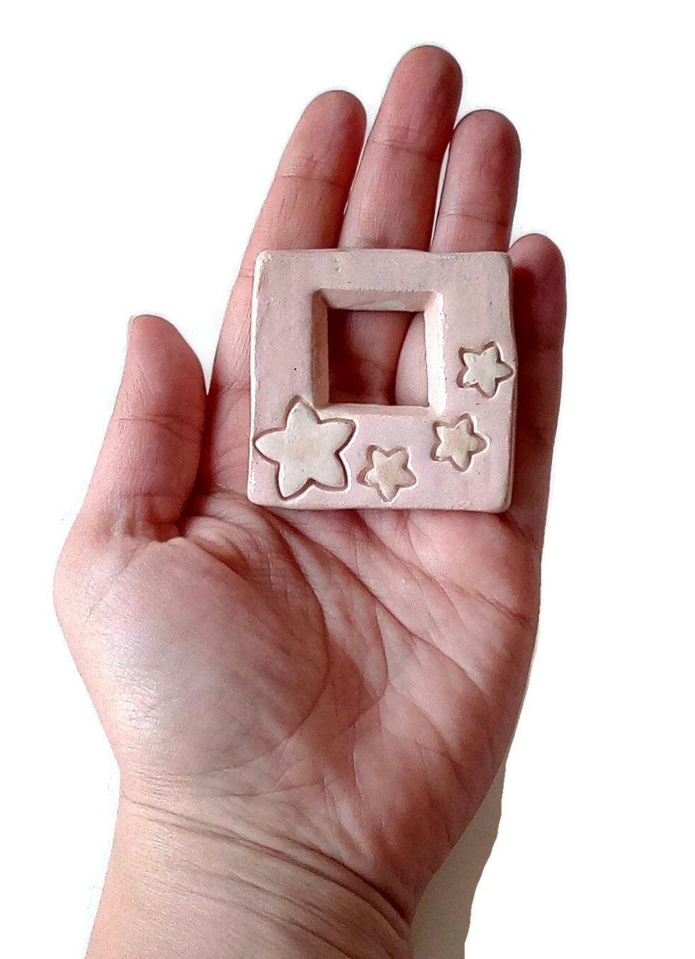 1Pc 50mm Extra Large Square Ceramic Necklace Pendant For Jewelry Making, Handmade Beige Clay Charms, Unique Statement Jewelry Components - Ceramica Ana Rafael