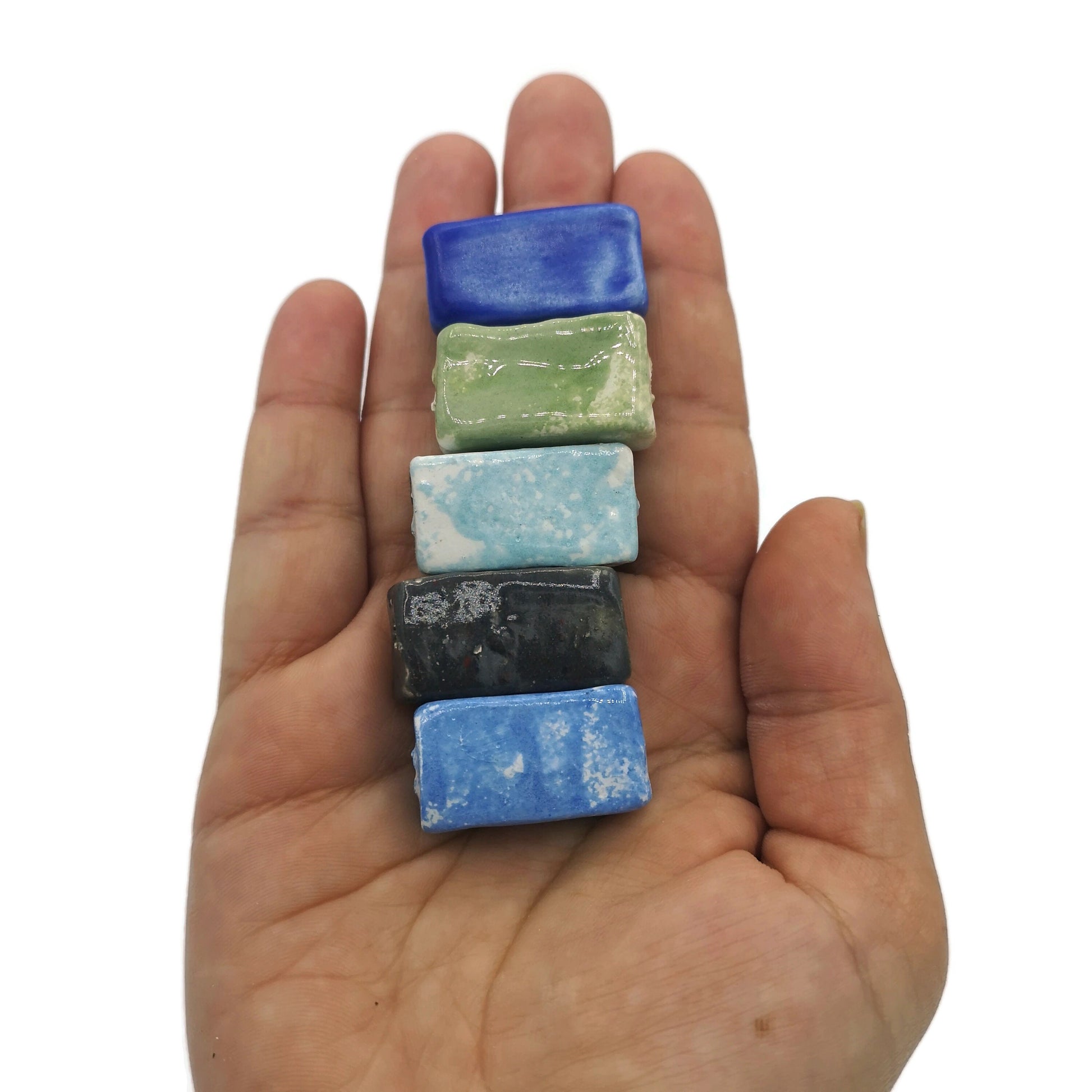 5Pc Extra Large Rectangular Tile Beads, Unique Rectangle Handmade Ceramic Bead For Jewelry Making, Decorative Assorted Clay Beads - Ceramica Ana Rafael
