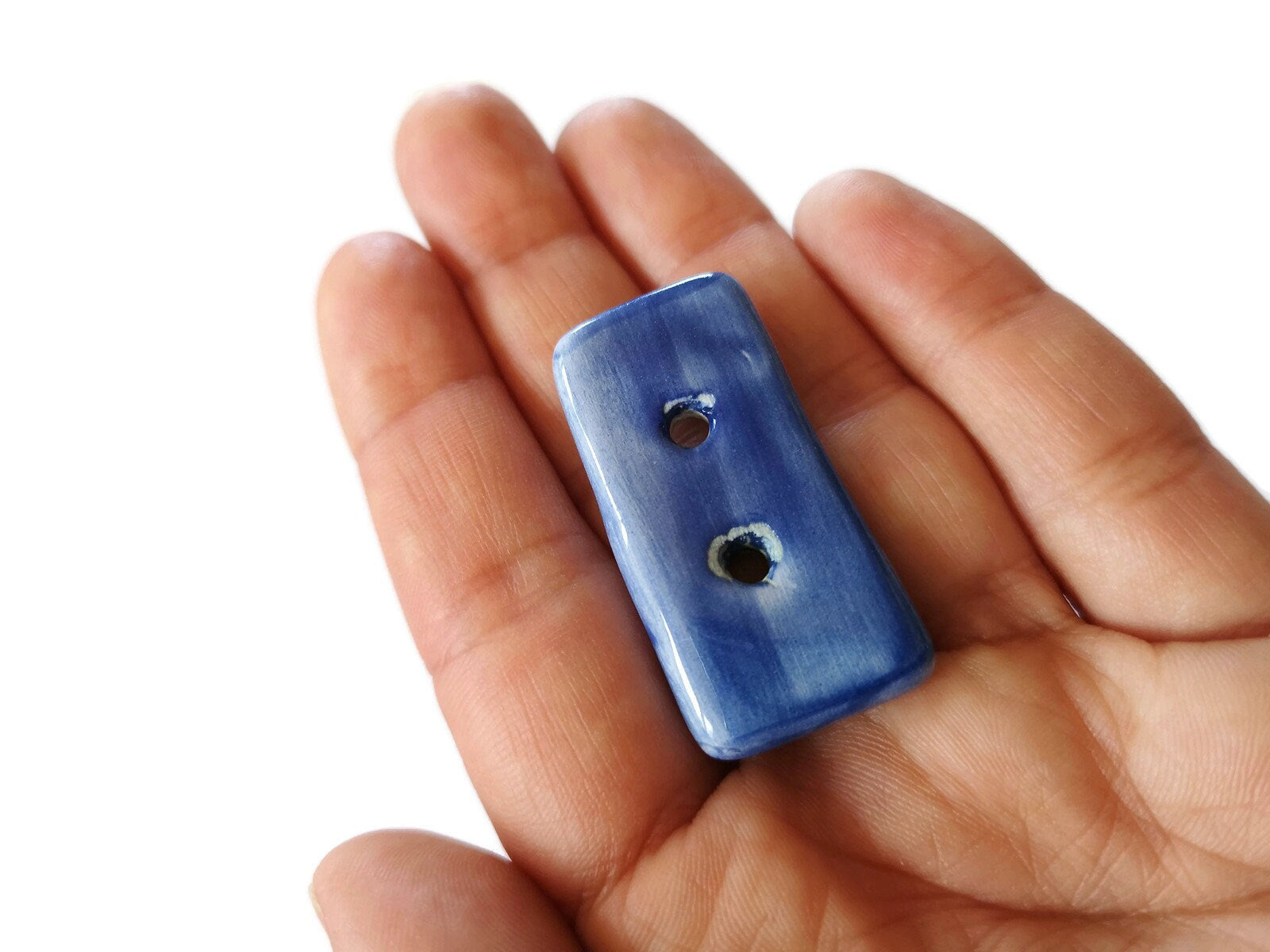 2Pc 40mm Blue Rectangular Handmade Ceramic Sewing Buttons For Crafts, Novelty Extra Large Buttons, Unique Sewing Supplies And Notions - Ceramica Ana Rafael