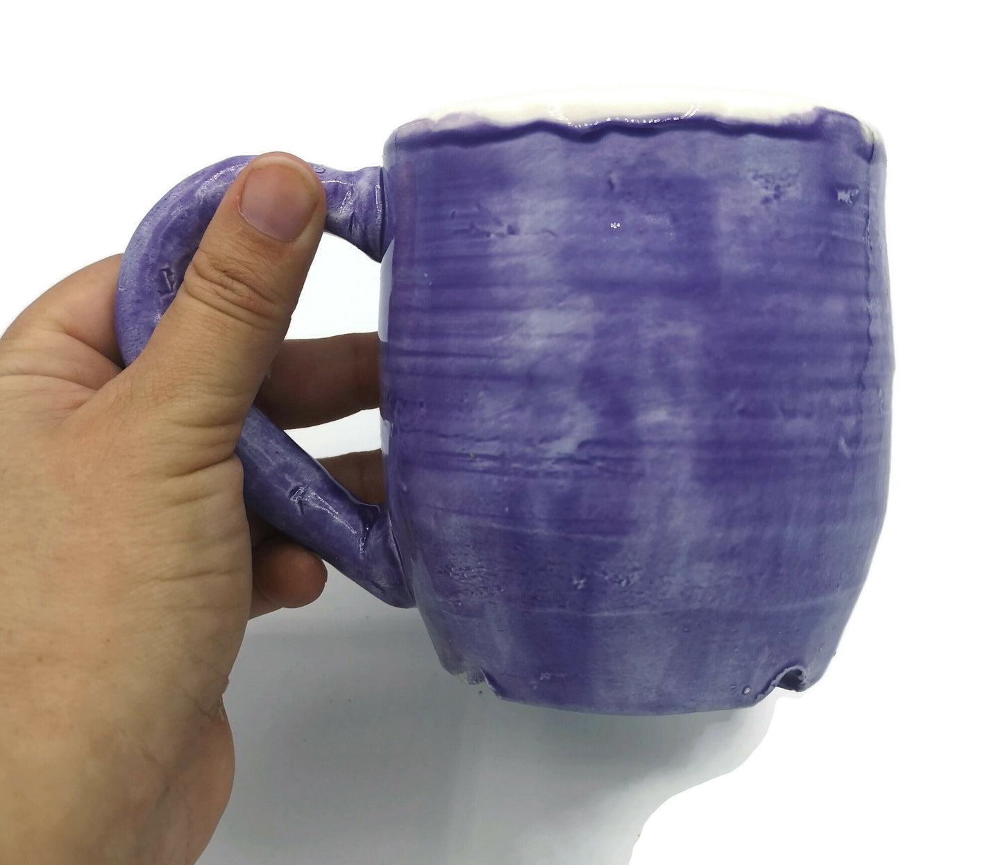 Large Handmade Ceramic Coffee Mug, Reusable Coffee Cup, Modern Unique Coffee Cup, Coffee Lovers Gift For Him, Purple Pottery Mug 300 ml - Ceramica Ana Rafael