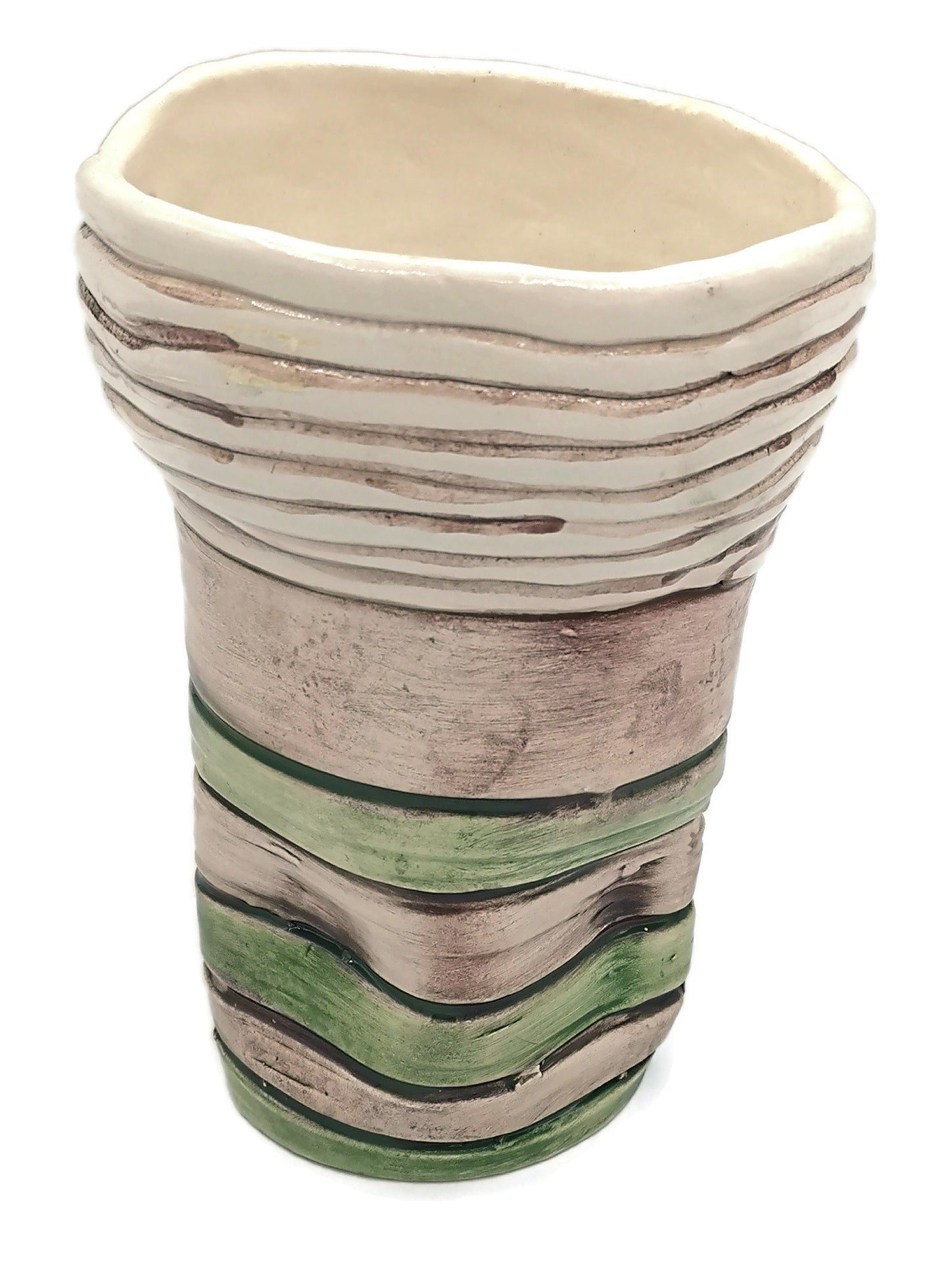 Handmade Ceramic Sculptural Vase For Home Decor, Textured Organic Shape Green And Brown Pottery Vase, Hand Painted Home Gifts For Her - Ceramica Ana Rafael