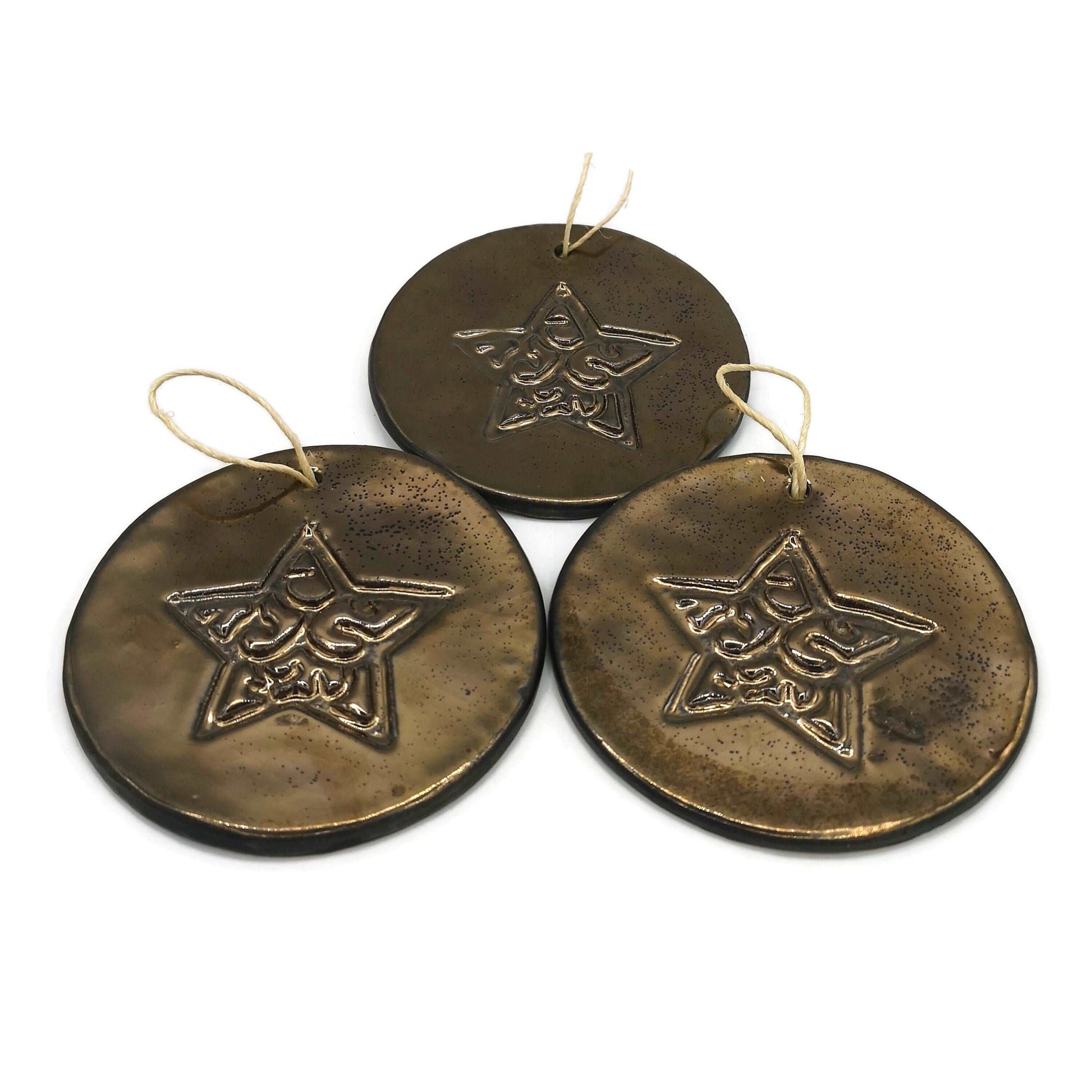 1Pc Large Handmade Ceramic Star Wall Hanging, Golden Christmas Tree Ornament, Holliday Home Decor, Secret Sister Gifts