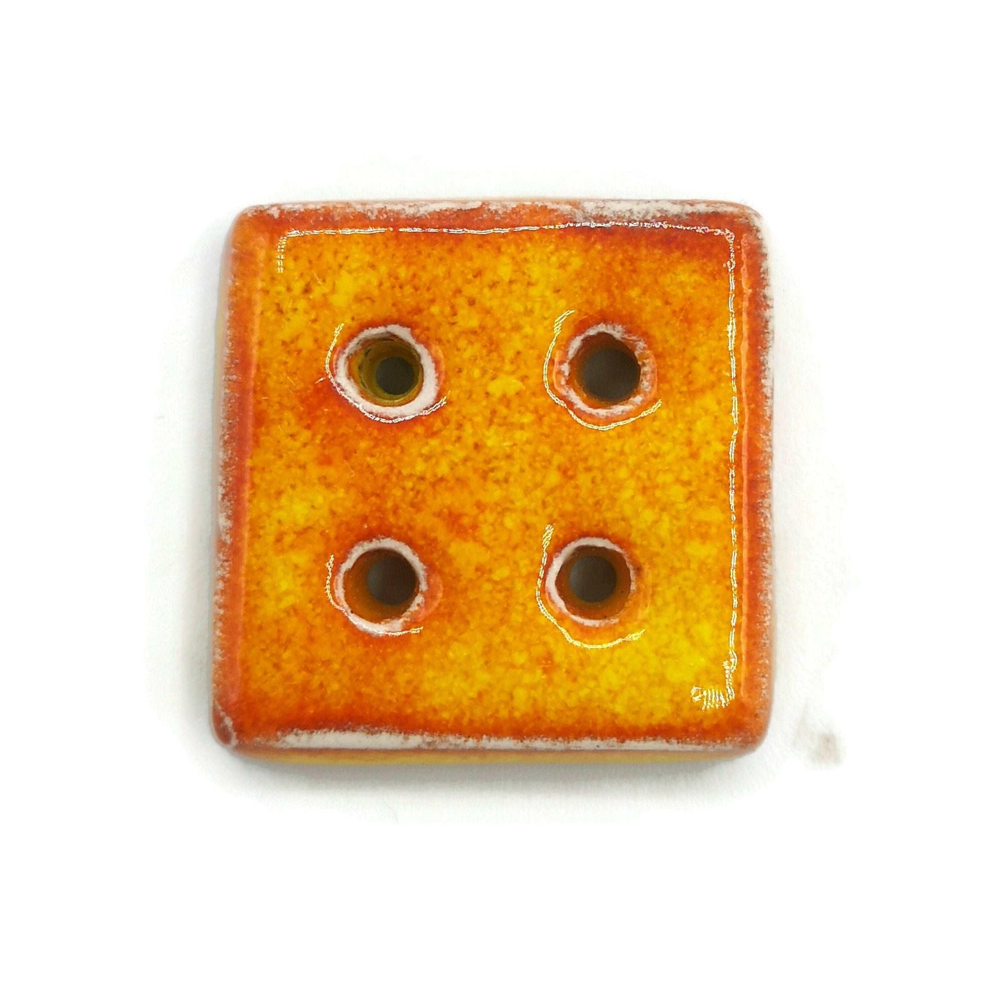 1Pc 30mm Orange Square Ceramic Buttons, Cute Pottery Coat Buttons, Best Sellers Sewing Supplies And Notions, Handmade Button Antique Look