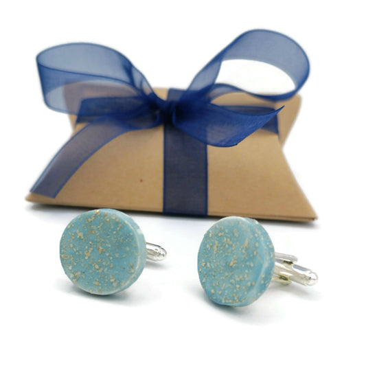 turquoise blue cufflinks for men, valentines day gift for boyfriend, 9th anniversary gift for husband, best gifts for him - Ceramica Ana Rafael