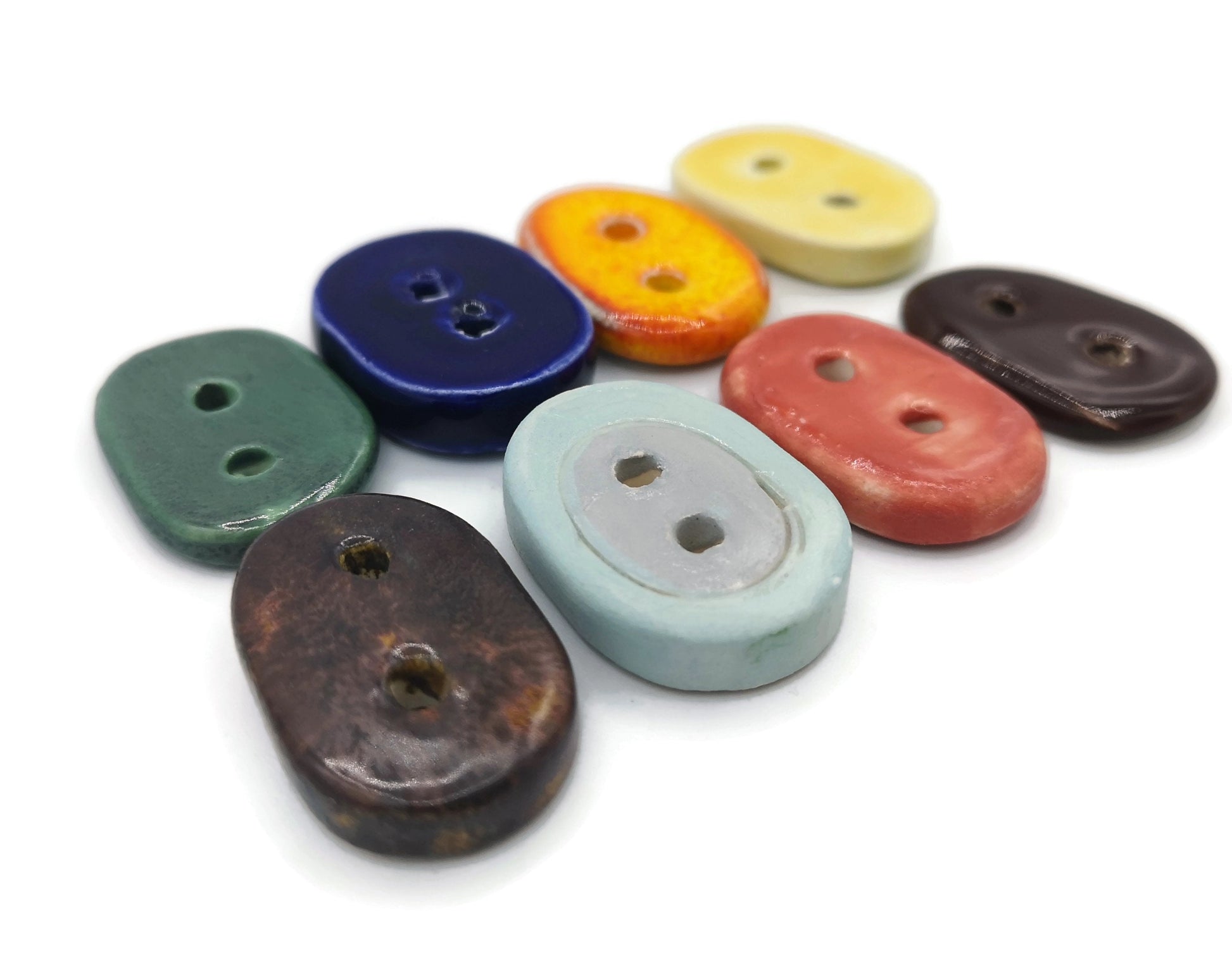 8Pc 25mm Large Oval Handmade Ceramic Sewing Buttons For Crafts, Unique Assorted Buttons, Big Cute Button Lot, Best Jewelry Making Buttons - Ceramica Ana Rafael