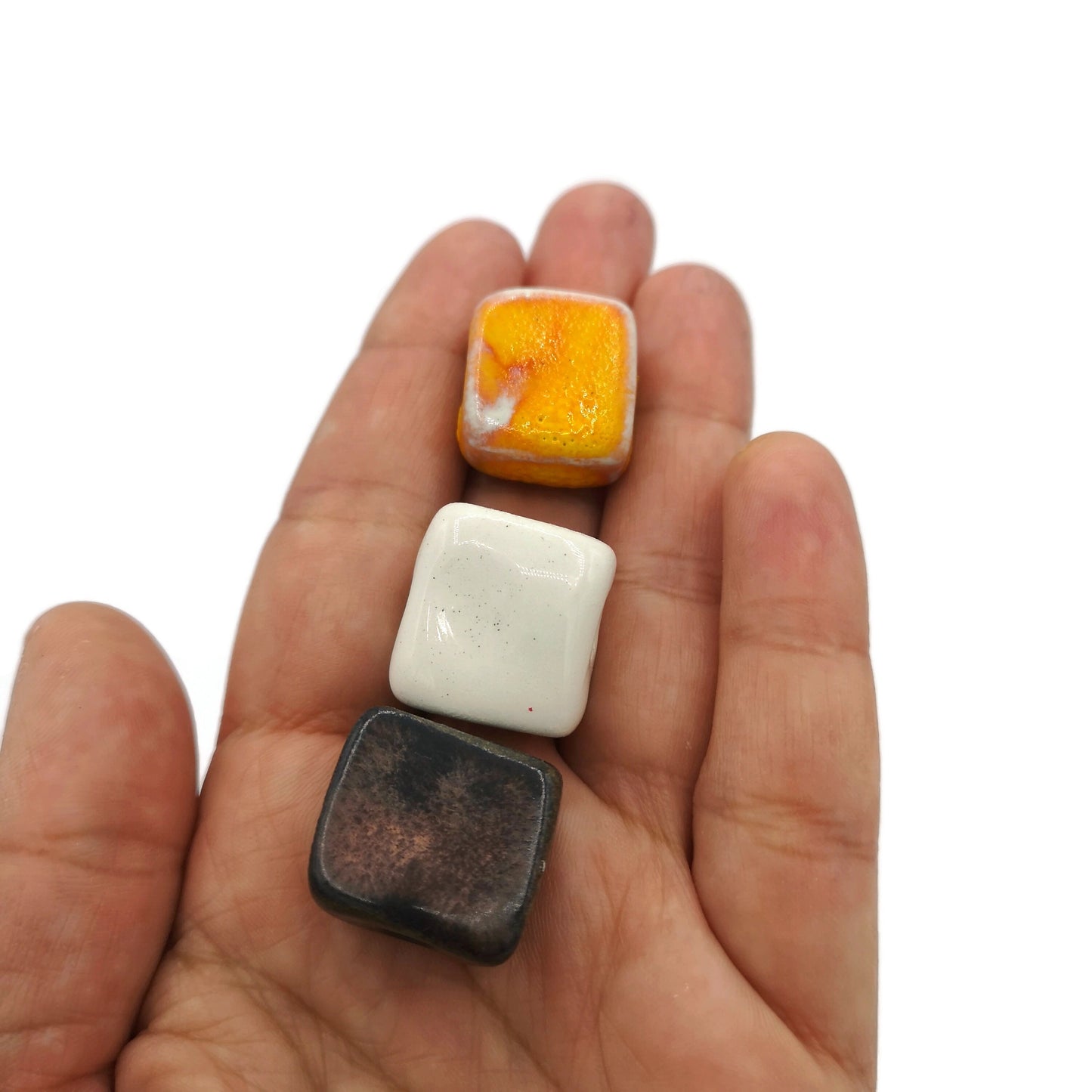 Square Beads, Handmade Ceramic Beads, Craft Beads, Set of 3 Assorted Flat Square Beads Decorative For Jewelry Making, Most Sold Items - Ceramica Ana Rafael