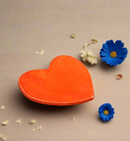 Lava Red Heart-Shaped Ceramic Bowl | Handmade Ring Holder Dish, Trinket Plate