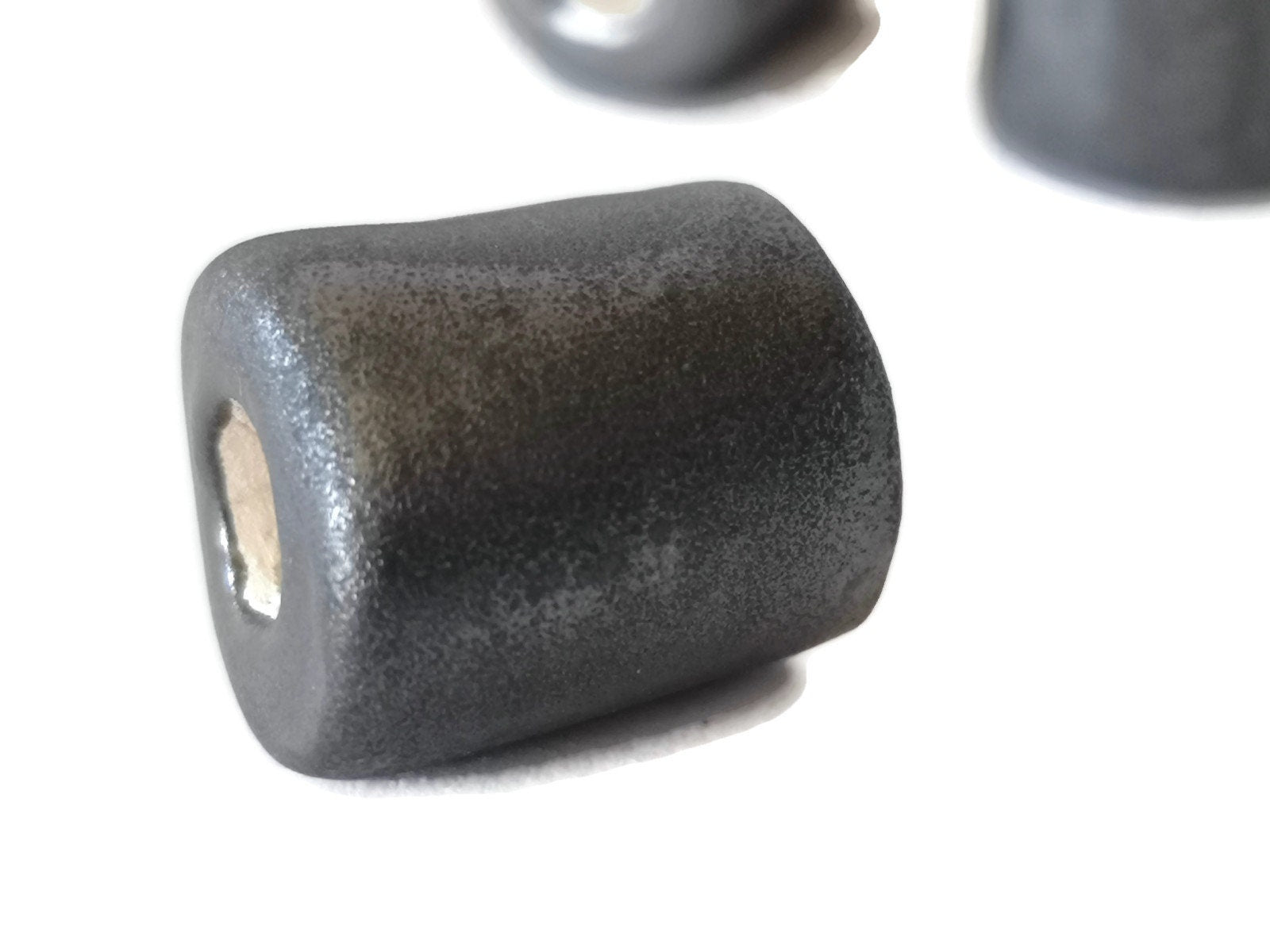 1Pc Silver Black Handmade Ceramic Tube Beads For Jewelry Making, Pony Beads, Best Sellers Beard Beads, Macrame Beads Large Hole - Ceramica Ana Rafael