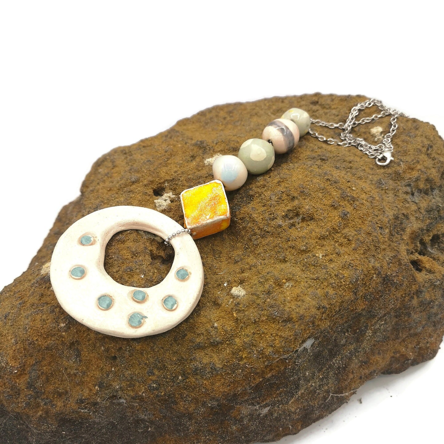 BOHO PENDANT NECKLACE, Trendy Aesthetic Necklace, Statement Jewelry Gift For Her, Everyday Necklace - Ceramica Ana Rafael