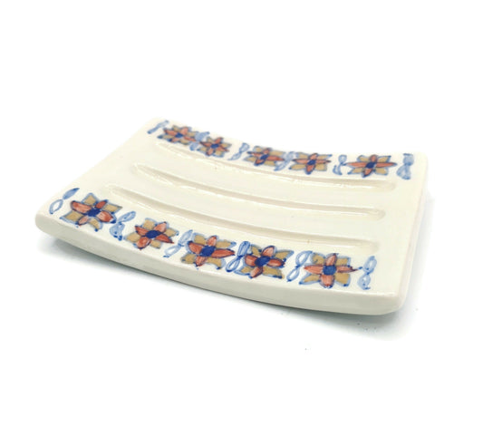 Floral Soap Bar Holder with drain, ceramic soap dish rectangular, sustainable gifts for men, eco friendly products - Ceramica Ana Rafael