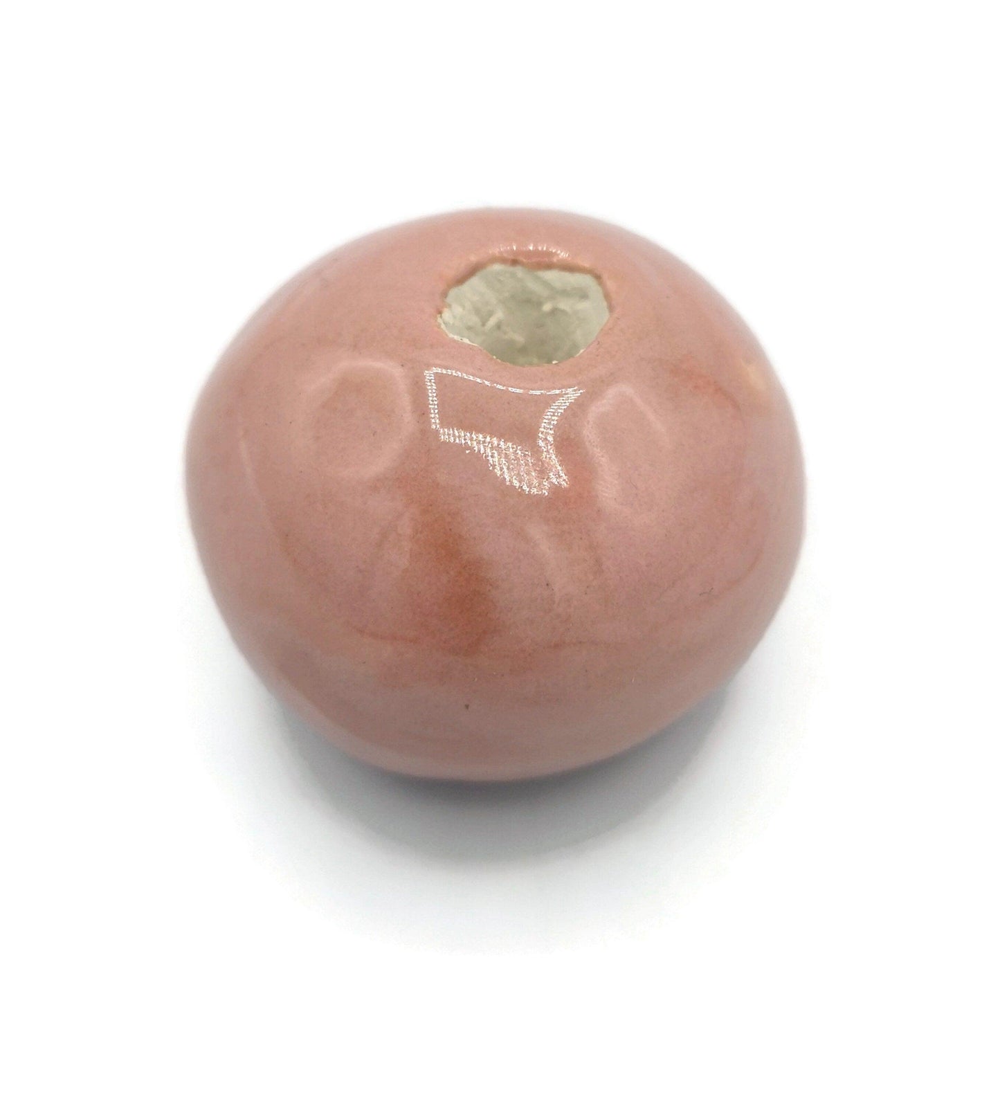 1 Pc Coral Pink Handmade Ceramic Beads Large Hole, Clay Beads For Macrame Or Jewelry Making, Giant Beads - Ceramica Ana Rafael