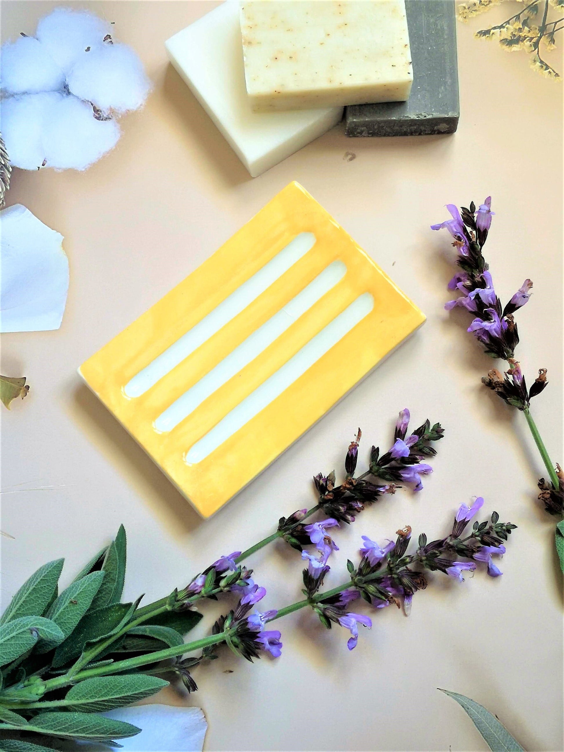 Yellow Handmade Ceramic Soap Dish With Drain For Bathroon, Zero Waste Soap Bar Holder, Artisan Pottery Tray, Decorative Clay Soap Dish - Ceramica Ana Rafael