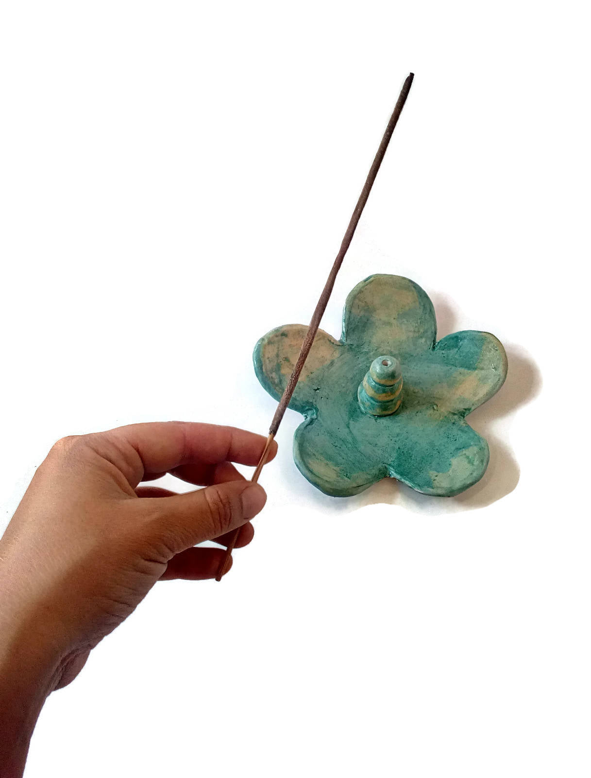 CLAY INCENSE HOLDER, Handmade Ceramic Incense Stick Holder, Flower Shaped Incense Burner, Smudge Stick Holder, Incense Ash Catcher - Ceramica Ana Rafael