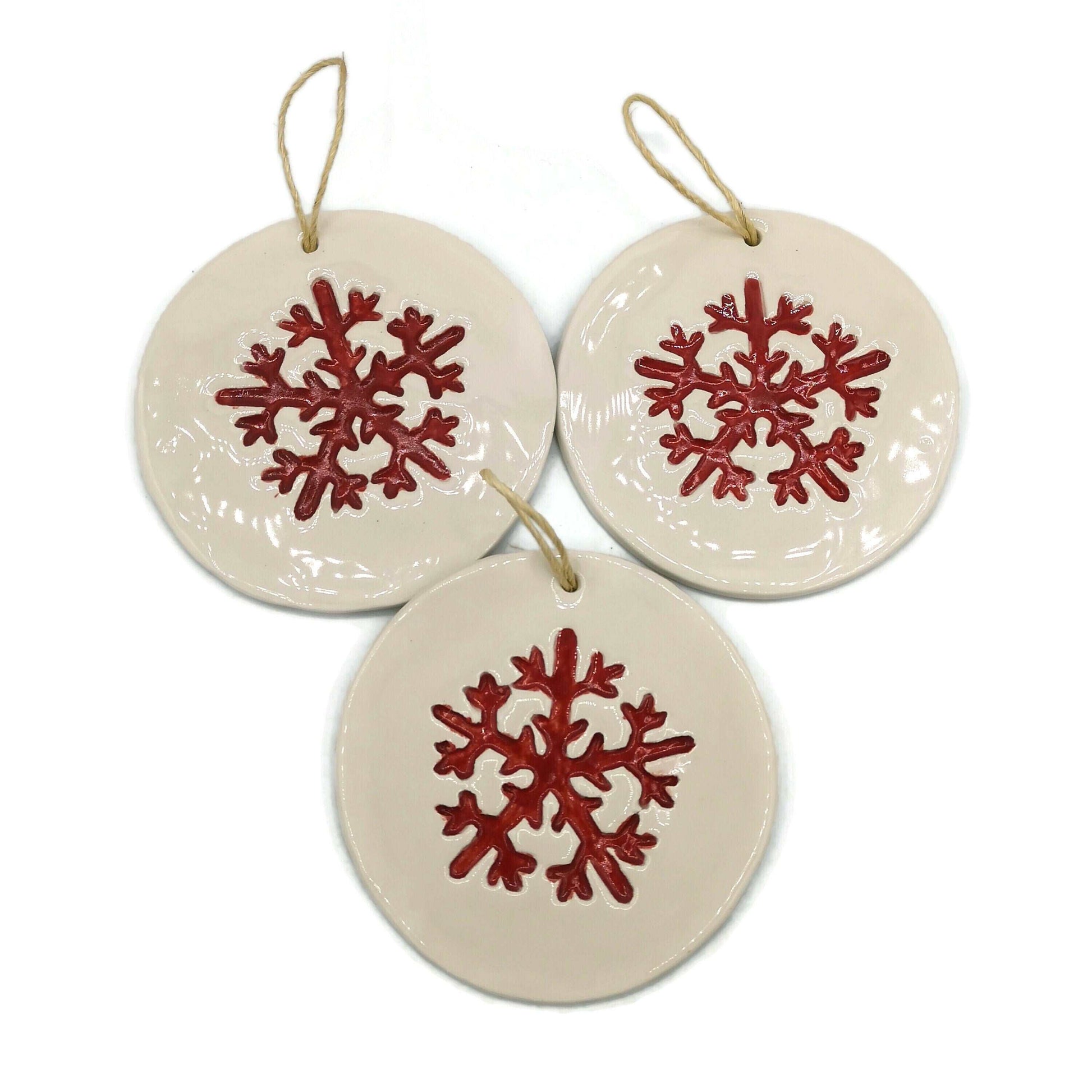 1Pc Red Snowflake Ornament, Handmade Ceramic Wall Hanging Nordic Winter Decor, Chrismas Tree Ornament