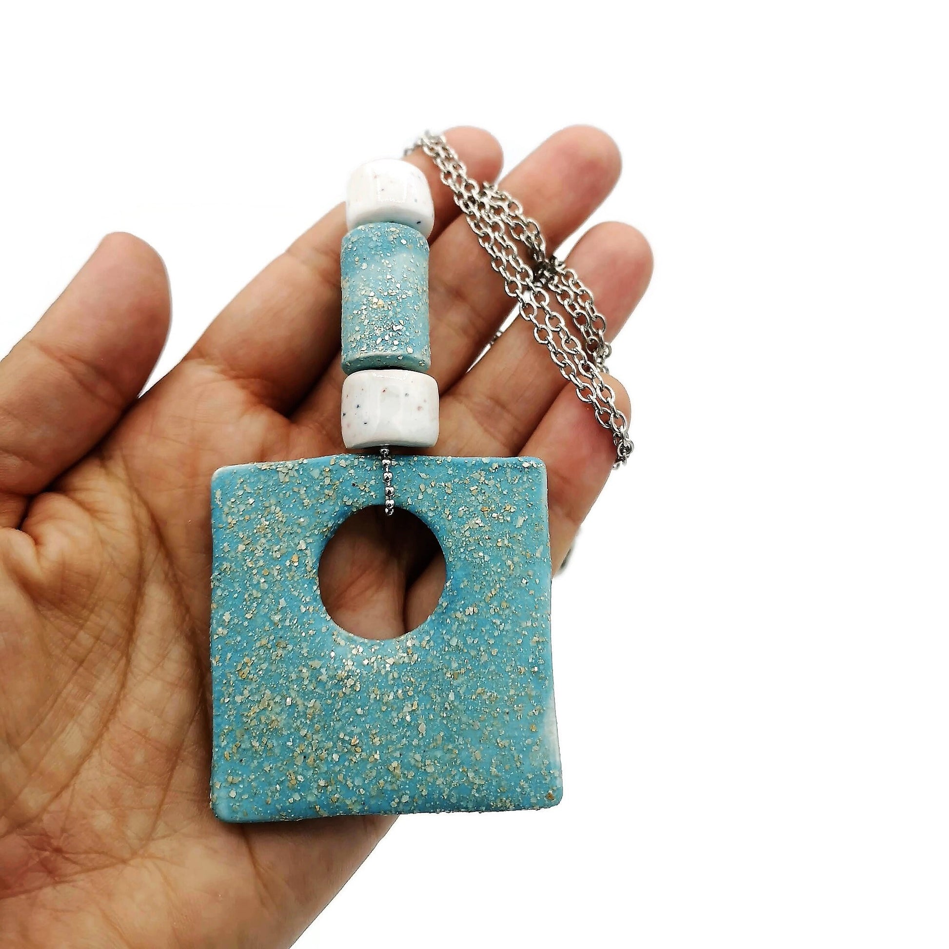 Turquoise Blue Statement Necklace For Women, Jewelry Best Gifts For Her, Boho Aesthetic Necklace Mom Birthday Gift, Wedding Clay Pendant - Ceramica Ana Rafael