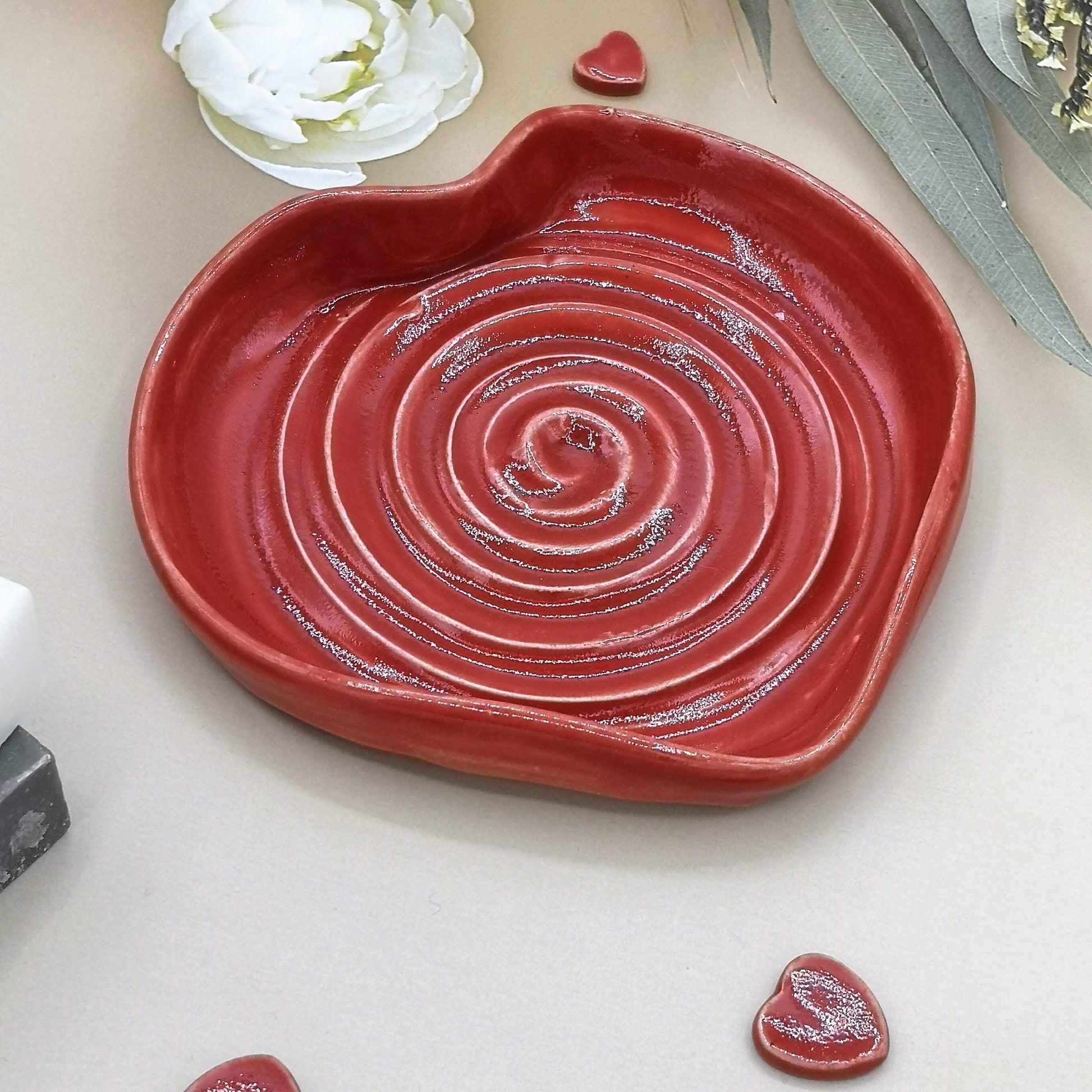 HEART SHAPED BOWL, Clay Ring Holder Dish, Cute Jewelry Trinket Dish, Ceramic Soap Saver Dish, Girlfriend Valentines Day Gift - Ceramica Ana Rafael