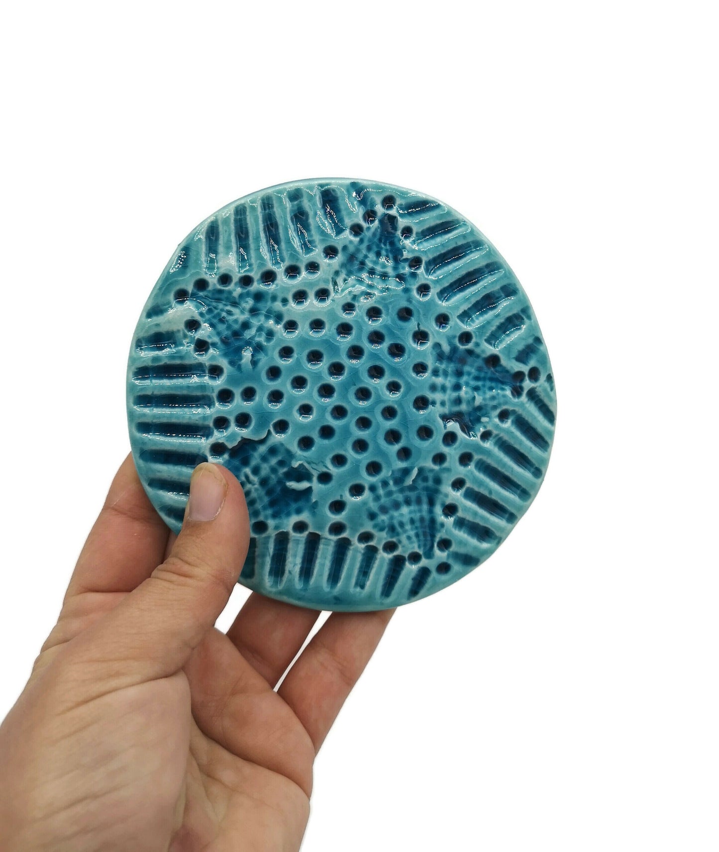 Handmade Modern Ceramic Round Coasters, Blue Textured Aesthetic Office Desk Accessories For Men, Housewarming Gift First Home - Ceramica Ana Rafael