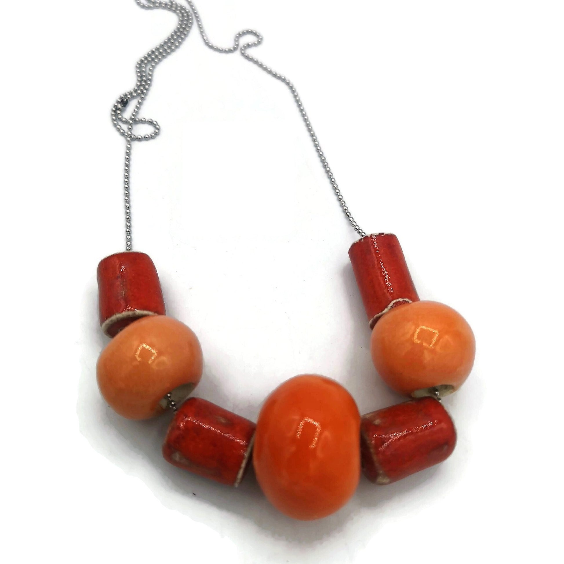Large Red And Orange Beaded Statement Necklace For Women, Everyday Aesthetic Necklace, Best Gifts For Her, Handmade Ceramic Jewelry - Ceramica Ana Rafael