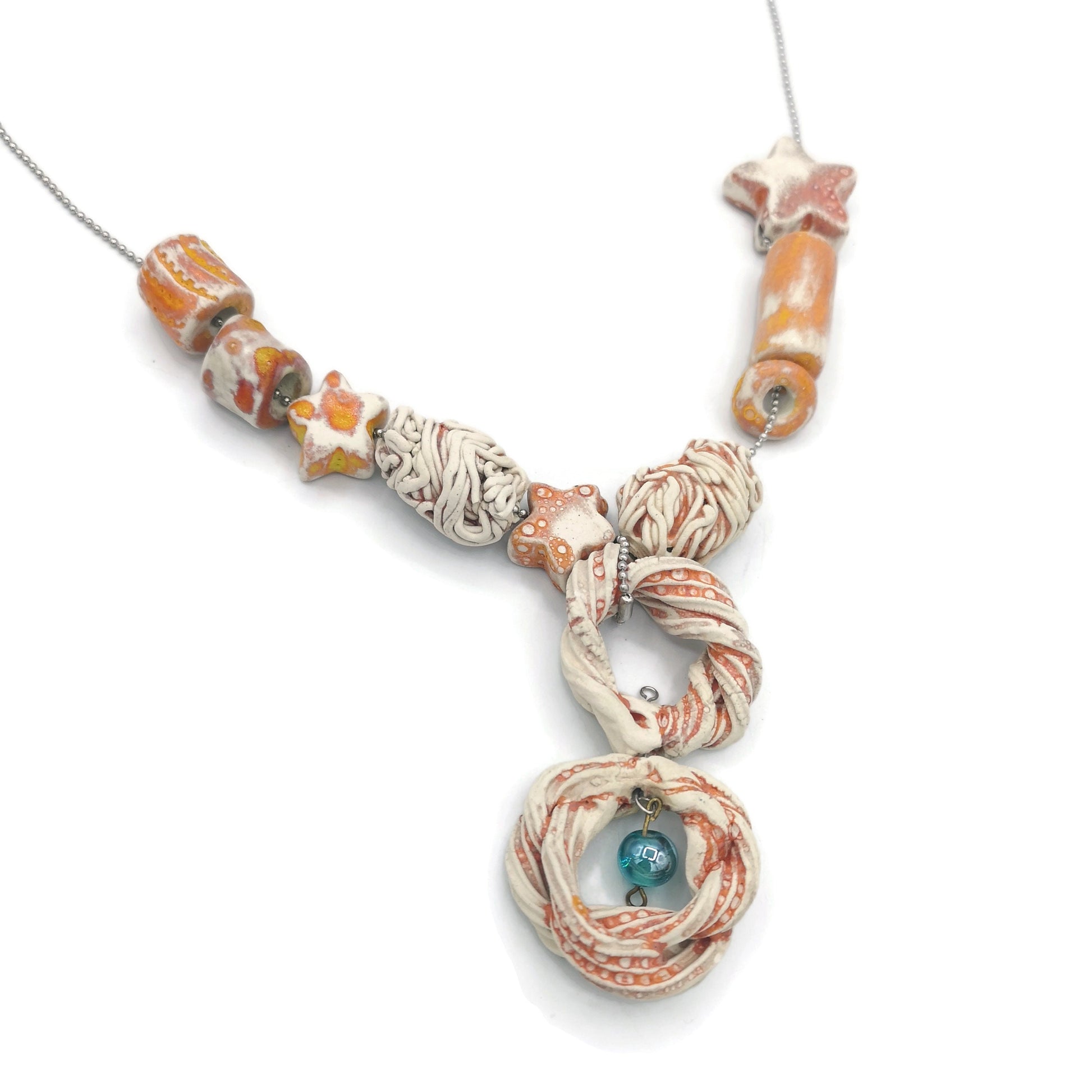 Handmade Ceramic Pendant Necklace, Chunky Beaded Necklace, Boho And Hippie Style Star Novelty Aesthetic Necklace For Womens, Weird Jewelry - Ceramica Ana Rafael